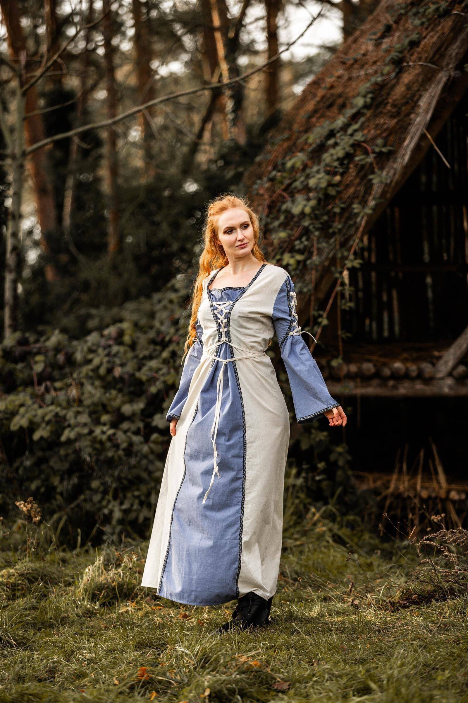 Middeleeuwse jurk in Blauw/Natuur