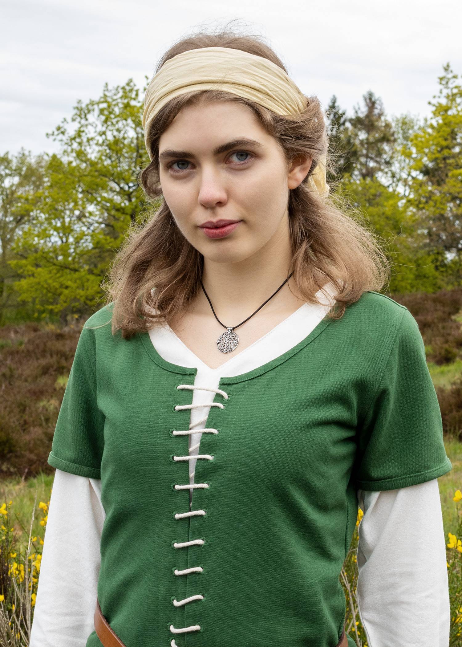 Mittelalterkleid mit Schnürung, kurzärmelig, grün 13Jh.-15Jh.