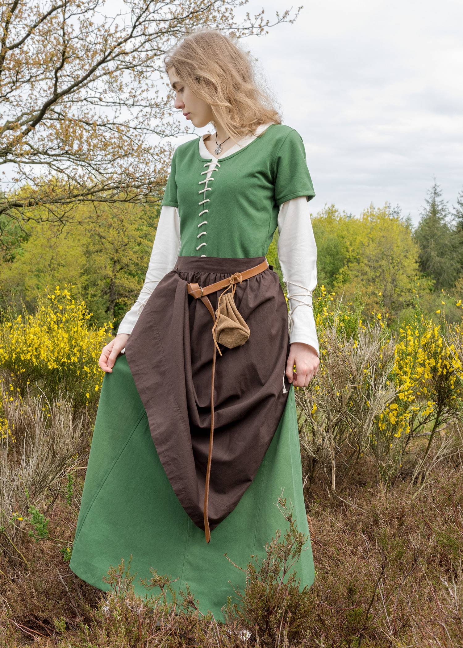 Mittelalterkleid mit Schnürung, kurzärmelig, grün 13Jh.-15Jh.