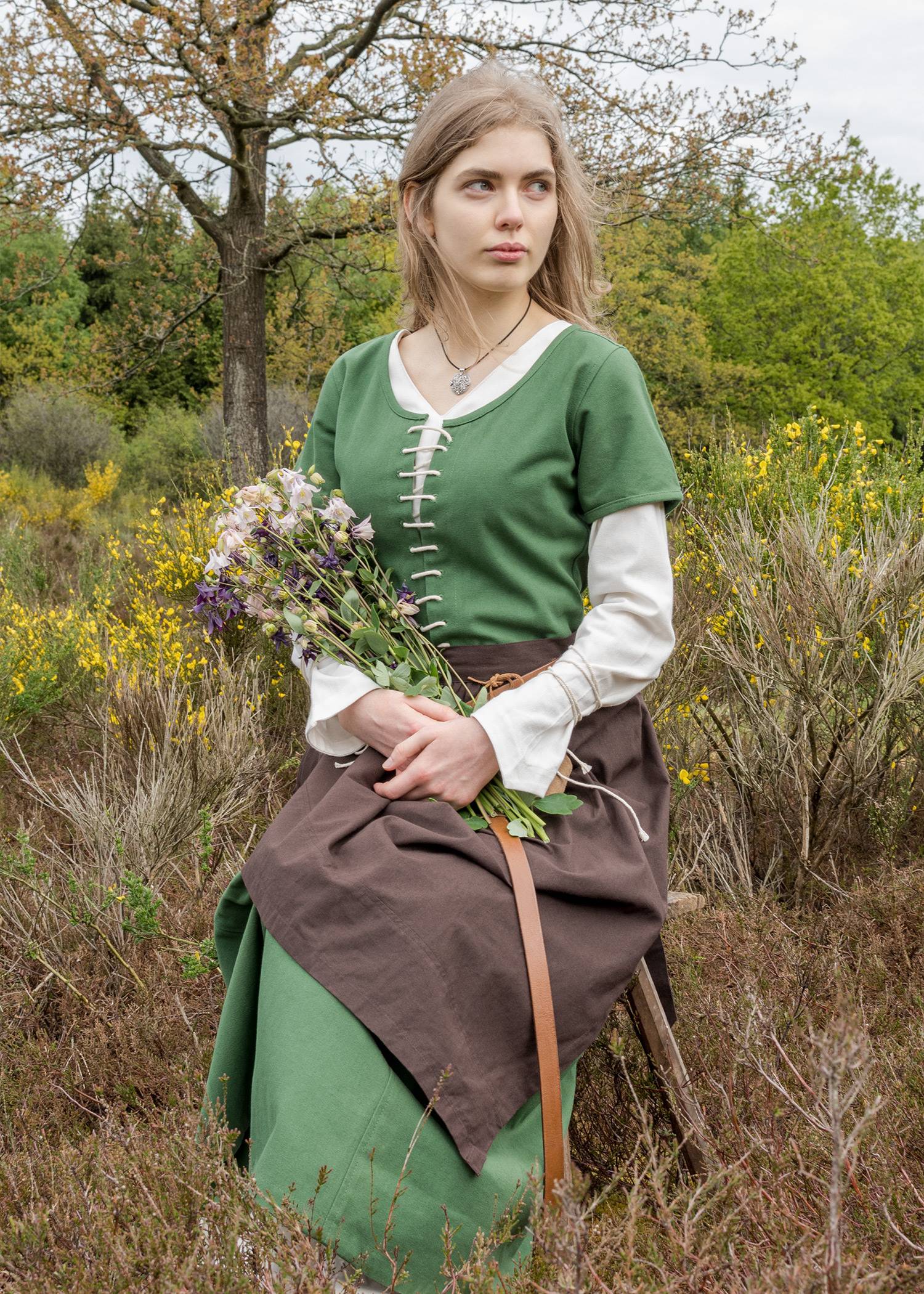Mittelalterkleid mit Schnürung, kurzärmelig, grün 13Jh.-15Jh.