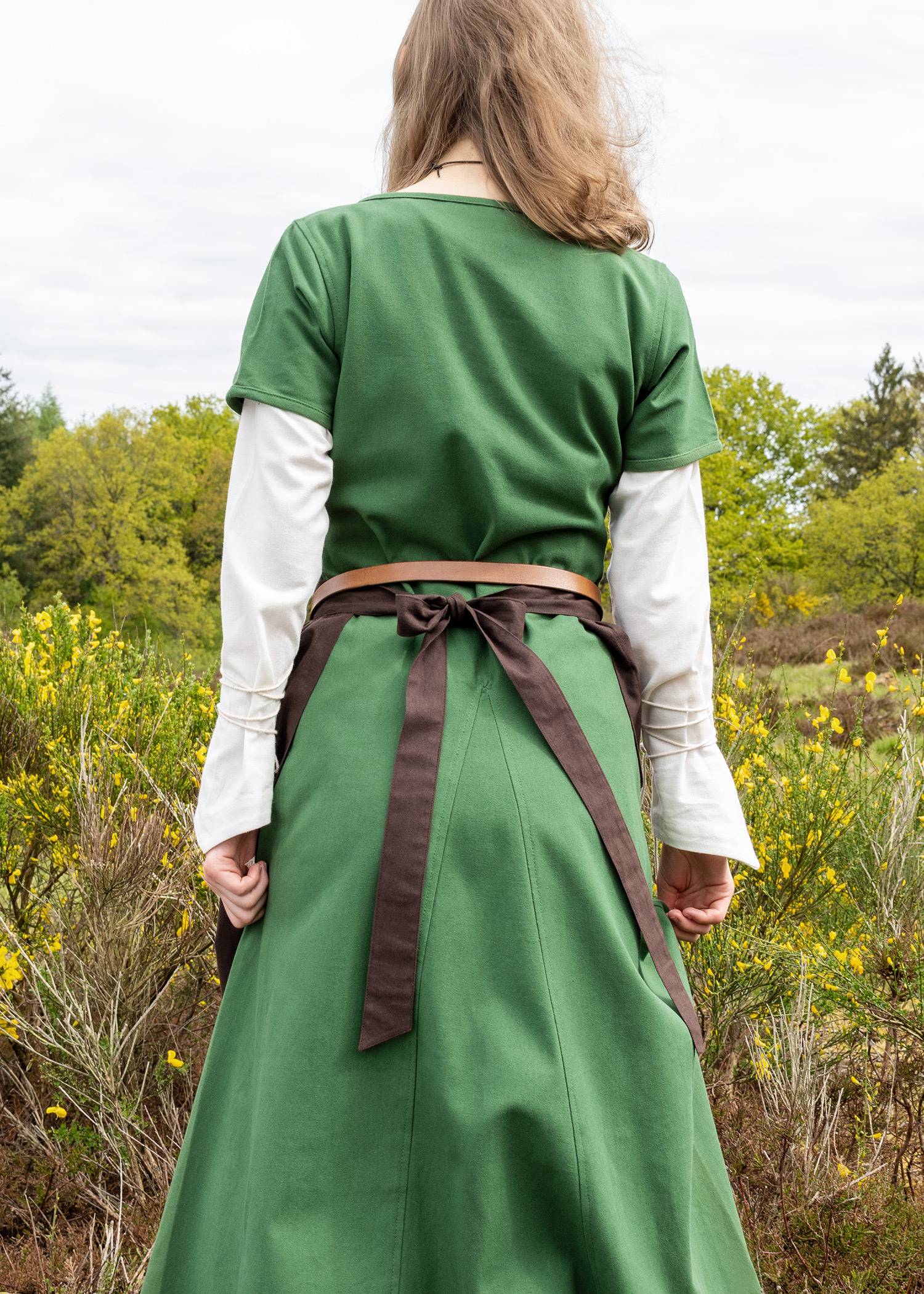 Mittelalterkleid mit Schnürung, kurzärmelig, grün 13Jh.-15Jh.