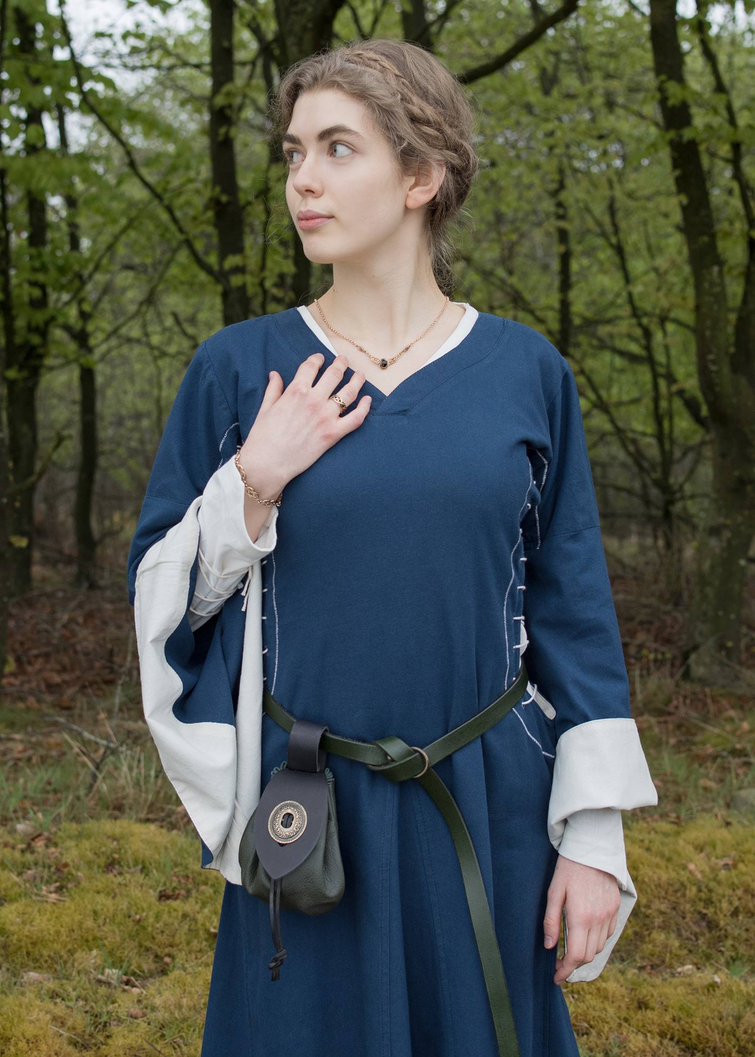 Middeleeuwse Damesjurk in Blauw/Natuur 11e-13e eeuws