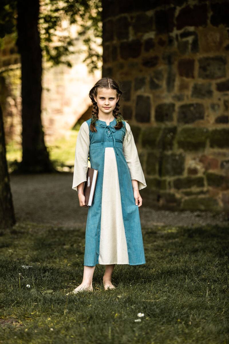 Middeleeuwse Kinderjurk in Blauw/Beige