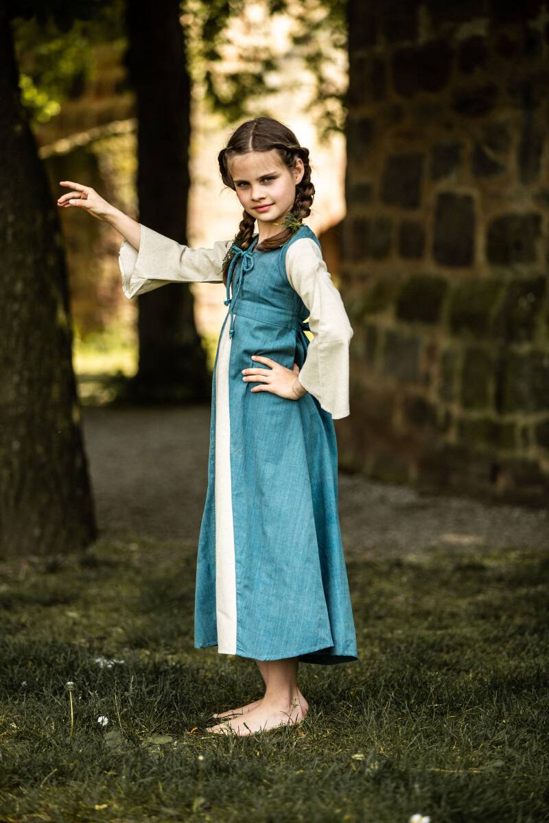Middeleeuwse Kinderjurk in Blauw/Beige