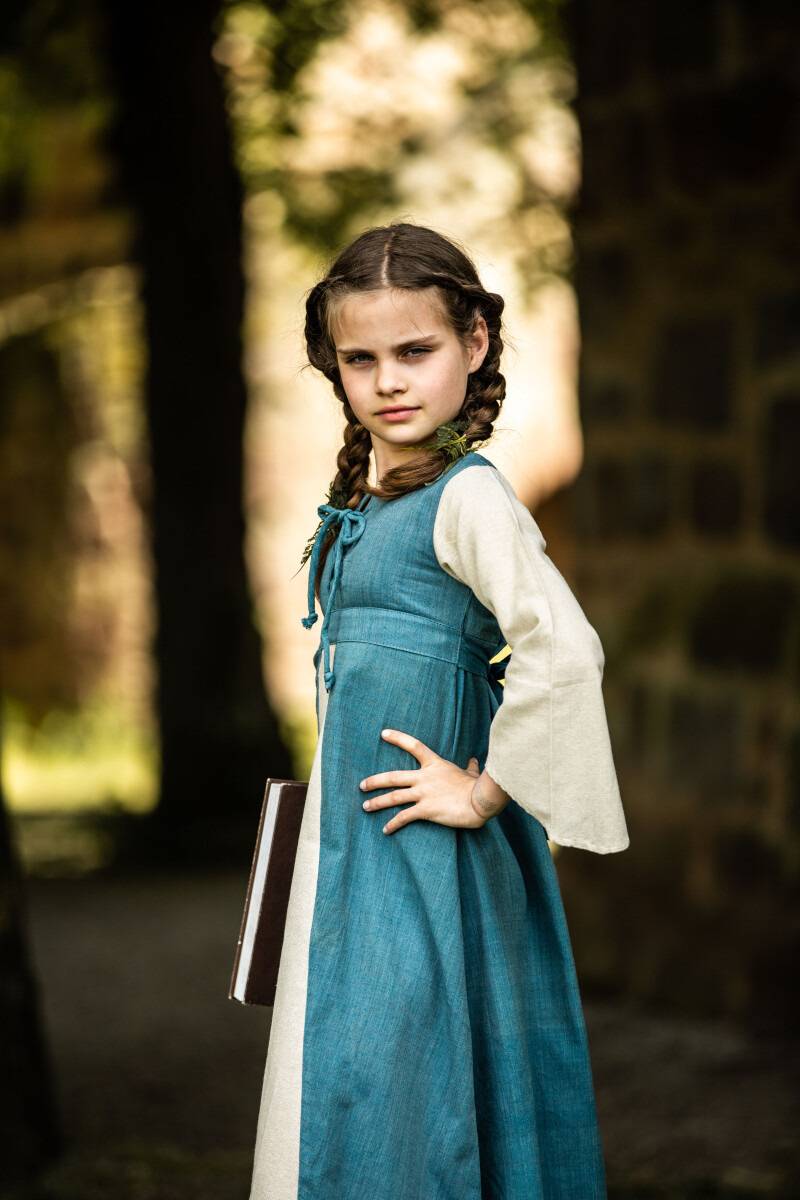 Middeleeuwse Kinderjurk in Blauw/Beige