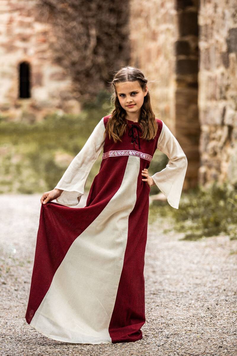Mittelalter Mädchenkleid in Rood-Natuur