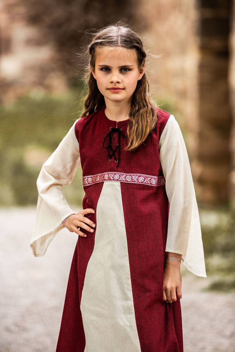 Mittelalter Mädchenkleid in Rood-Natuur