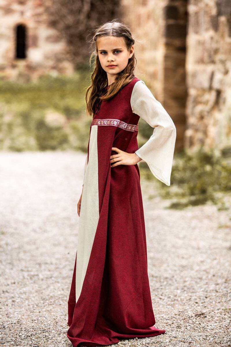 Mittelalter Mädchenkleid in Rood-Natuur