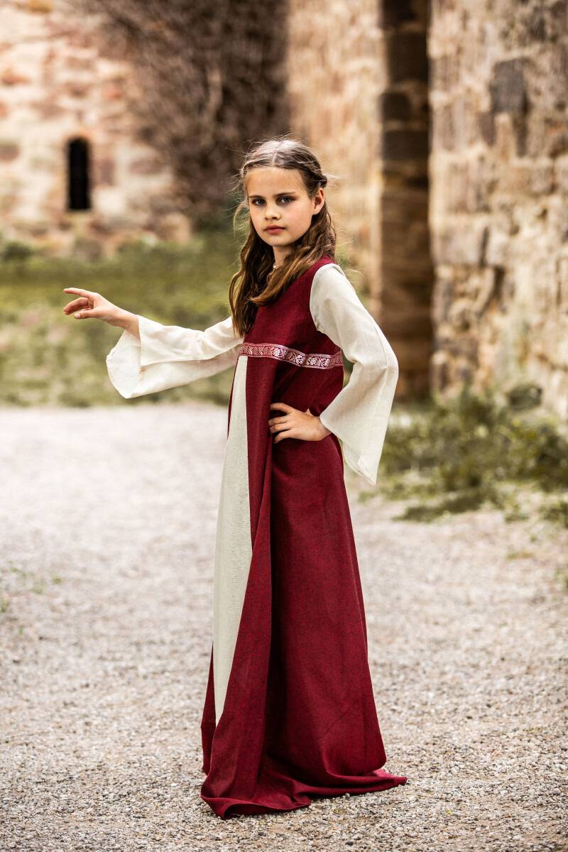 Mittelalter Mädchenkleid in Rood-Natuur