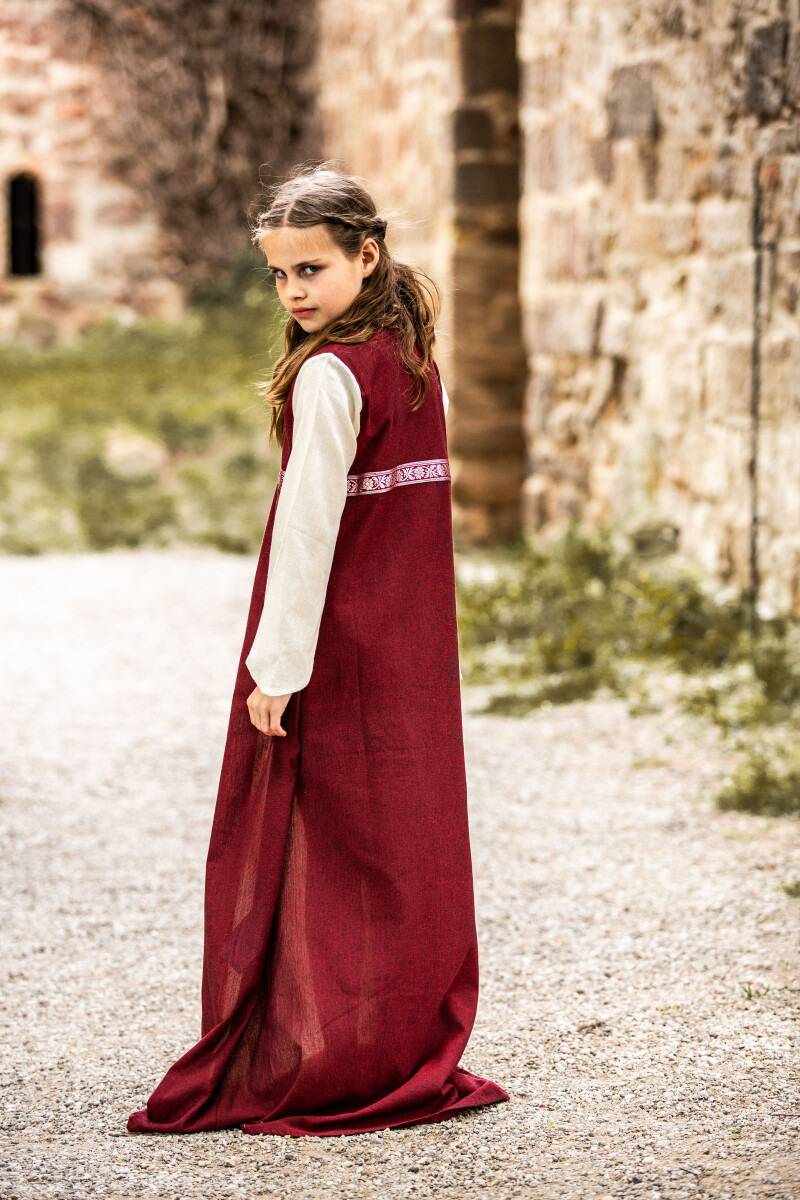 Mittelalter Mädchenkleid in Rood-Natuur
