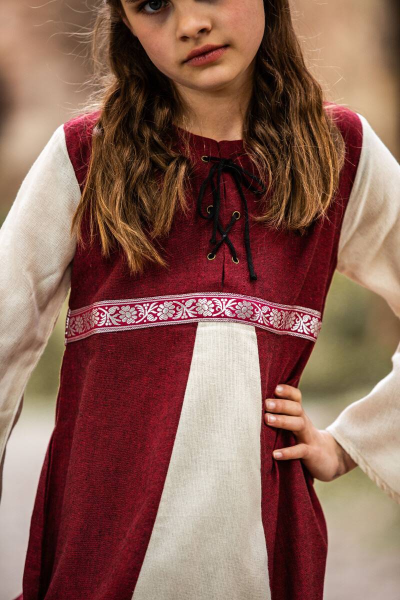 Mittelalter Mädchenkleid in Rood-Natuur