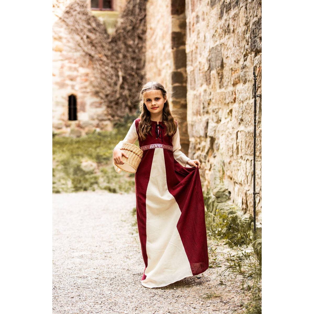 Mittelalter Mädchenkleid in Rood-Natuur