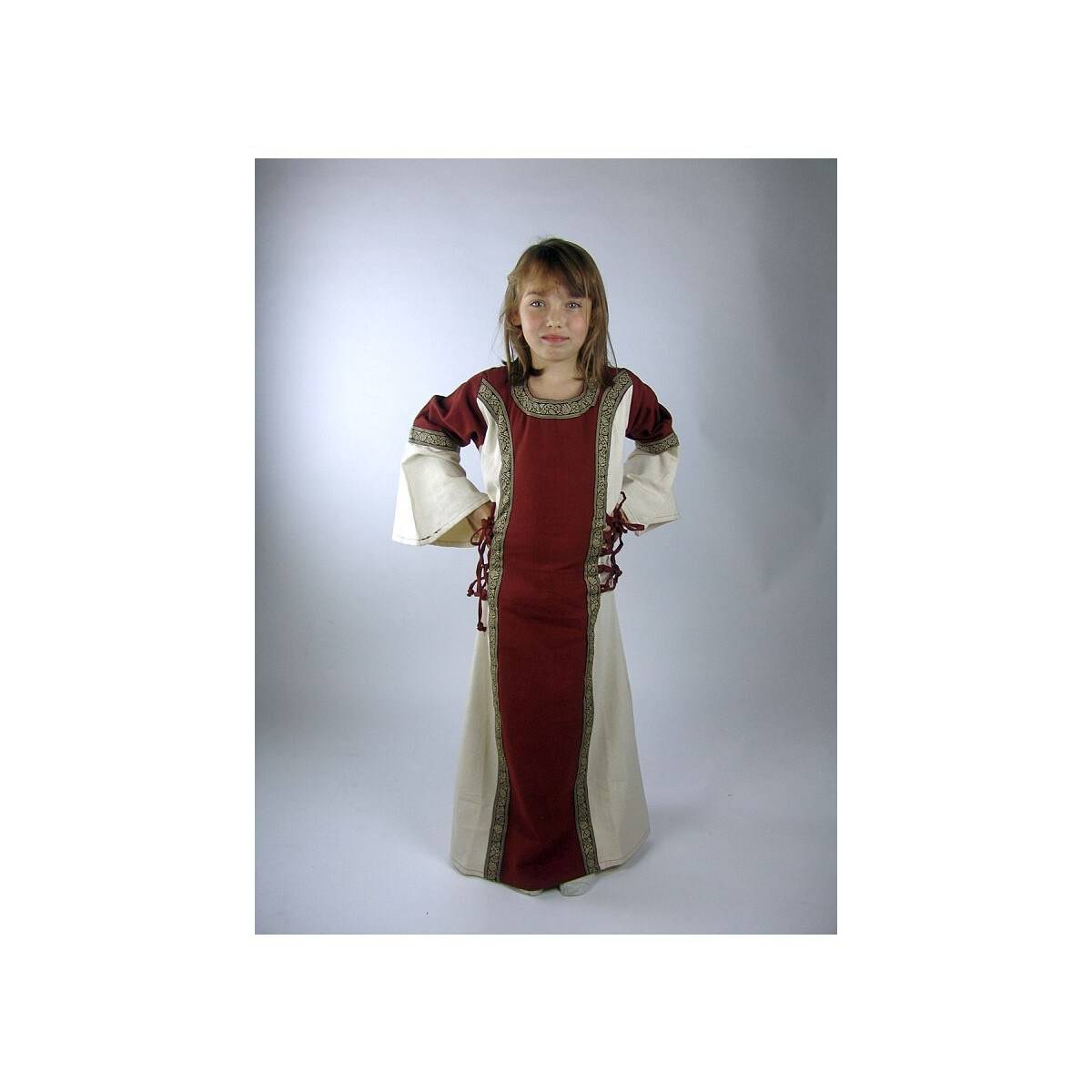 Middeleeuwse Kinder Jonkvrouw Jurk Rood/beige