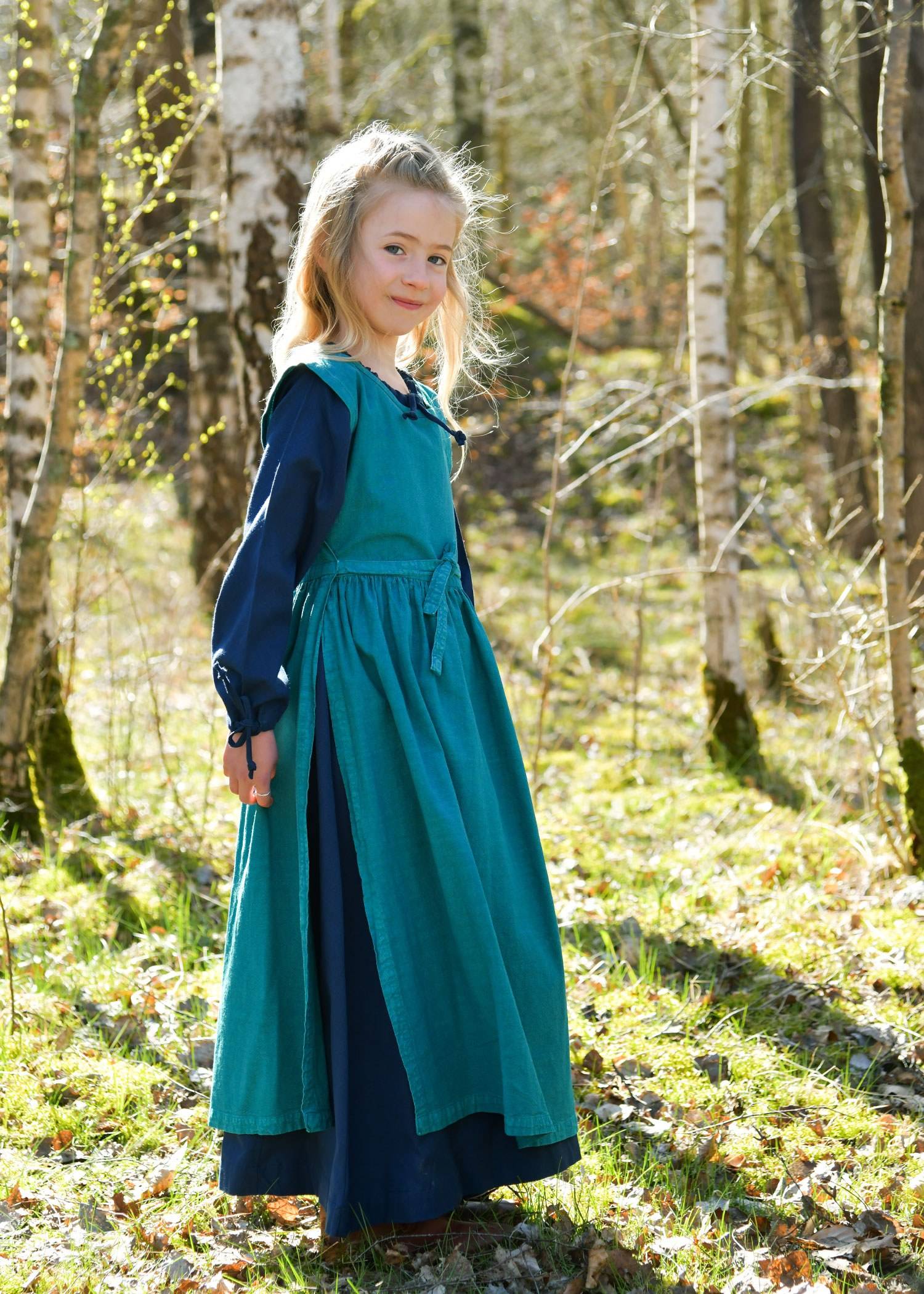 Kinder Mittelalter Kleid, Überkleid, petrol