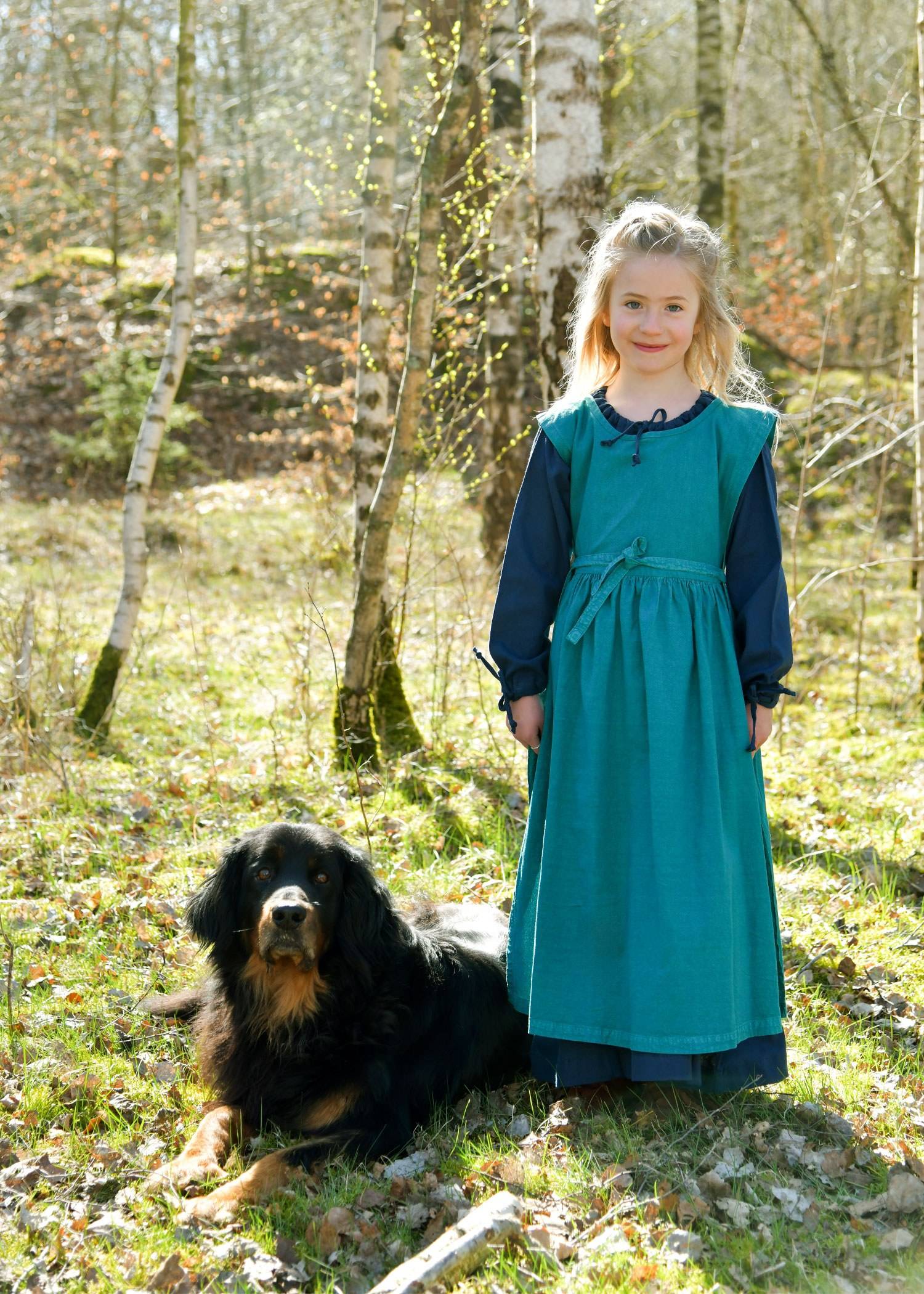 Kinder Mittelalter Kleid, Überkleid, petrol