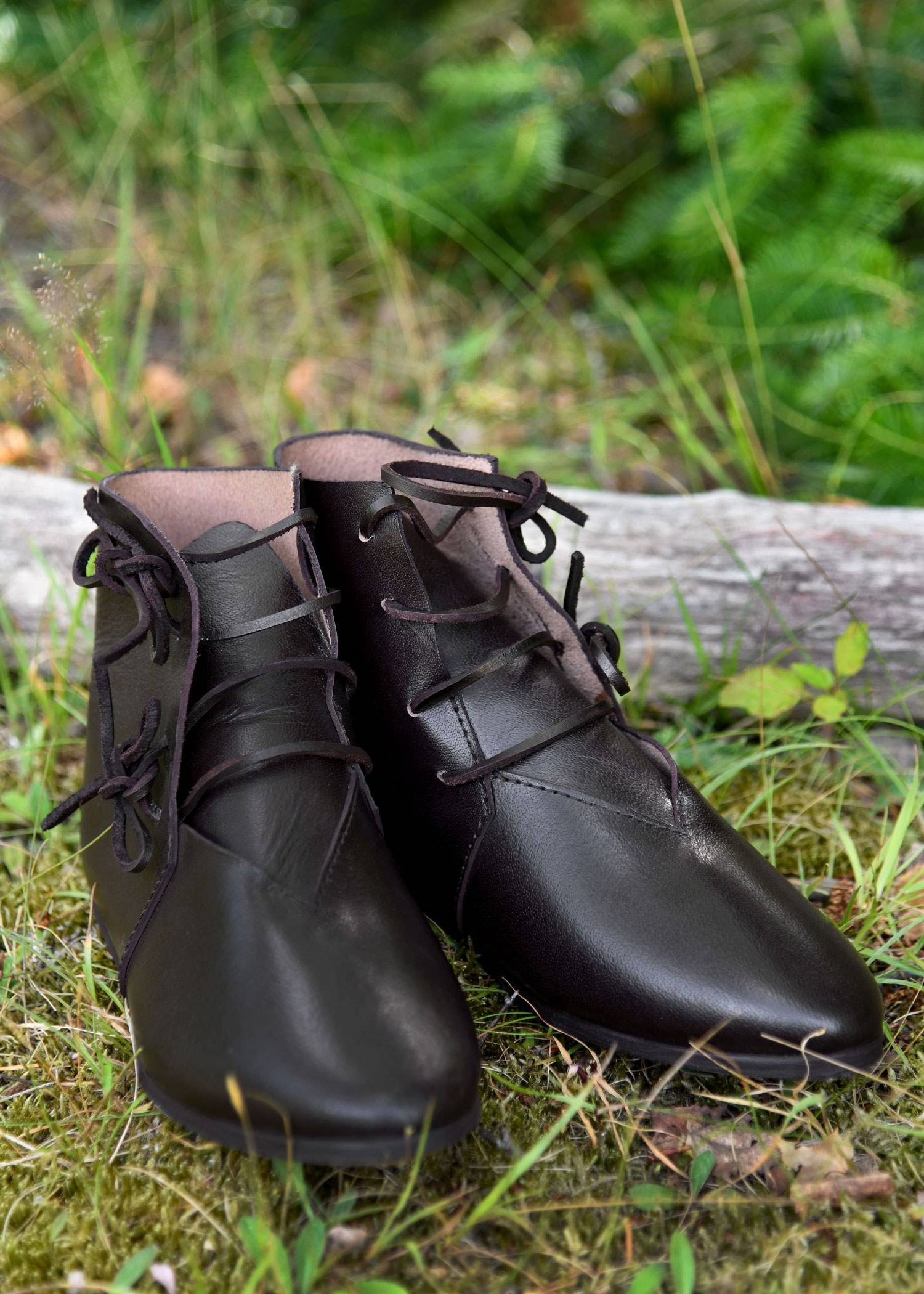Middeleeuwse Veterschoenen, donkerbruin, halfhoog, 1250-1500