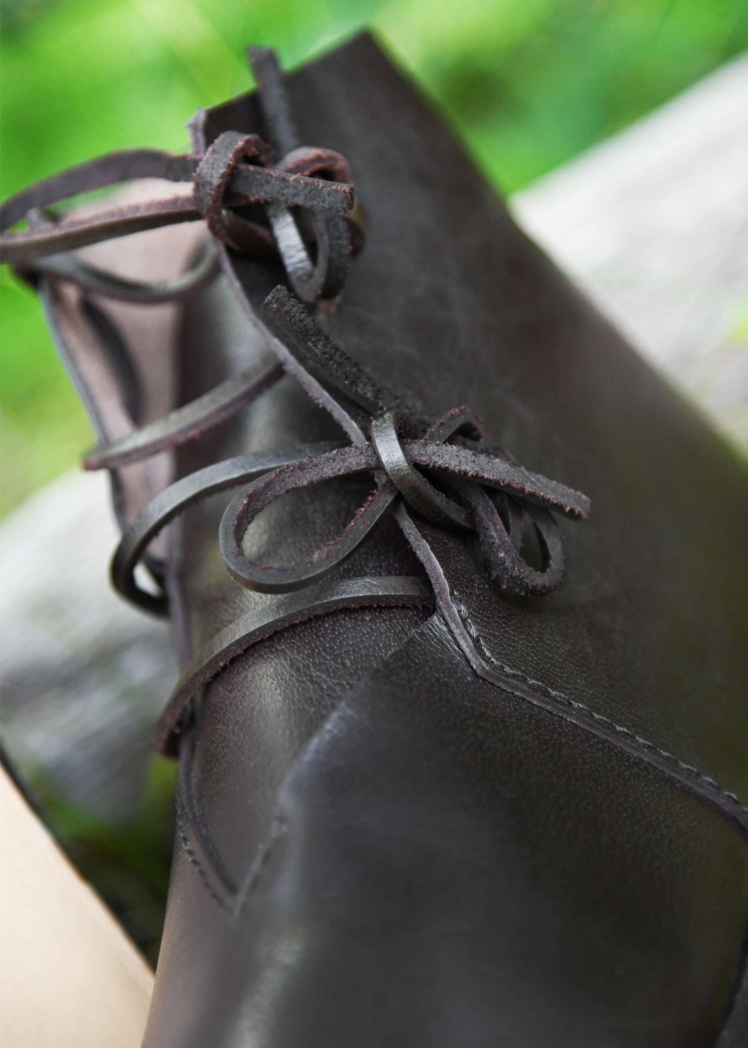 Middeleeuwse Veterschoenen, donkerbruin, halfhoog, 1250-1500
