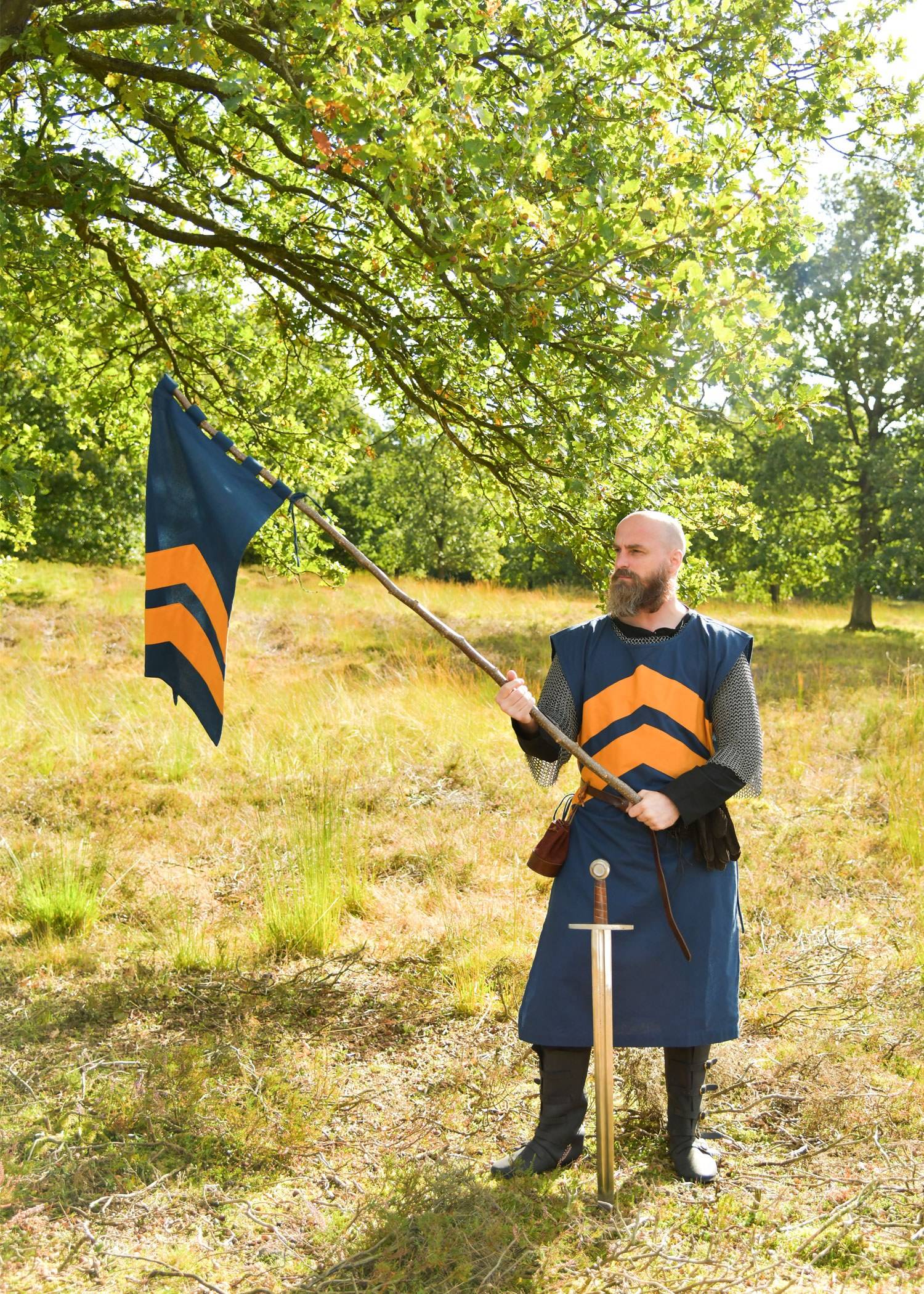 Middeleeuwse Vaandel met strepen, blauw/geel
