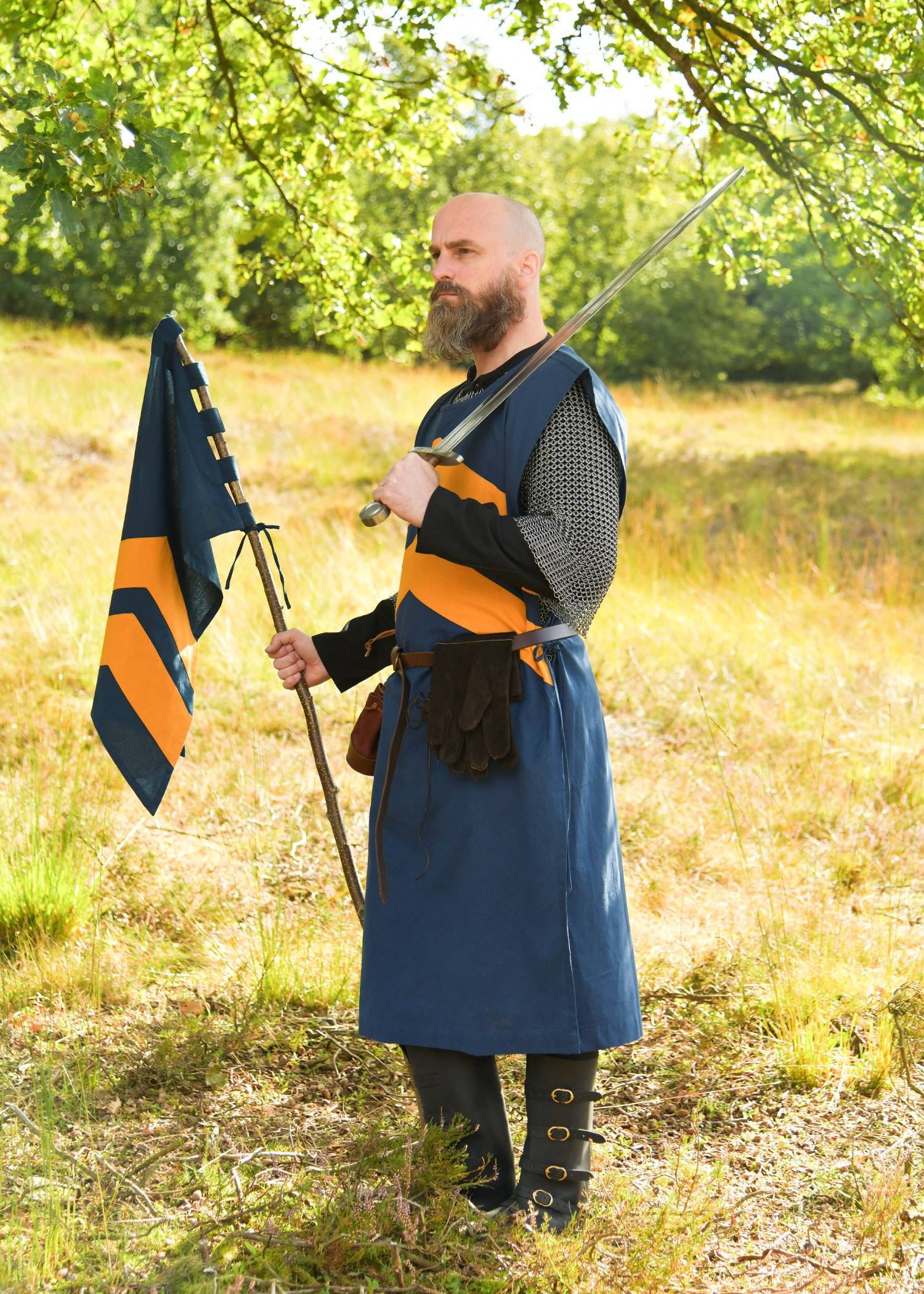 Middeleeuwse Vaandel met strepen, blauw/geel