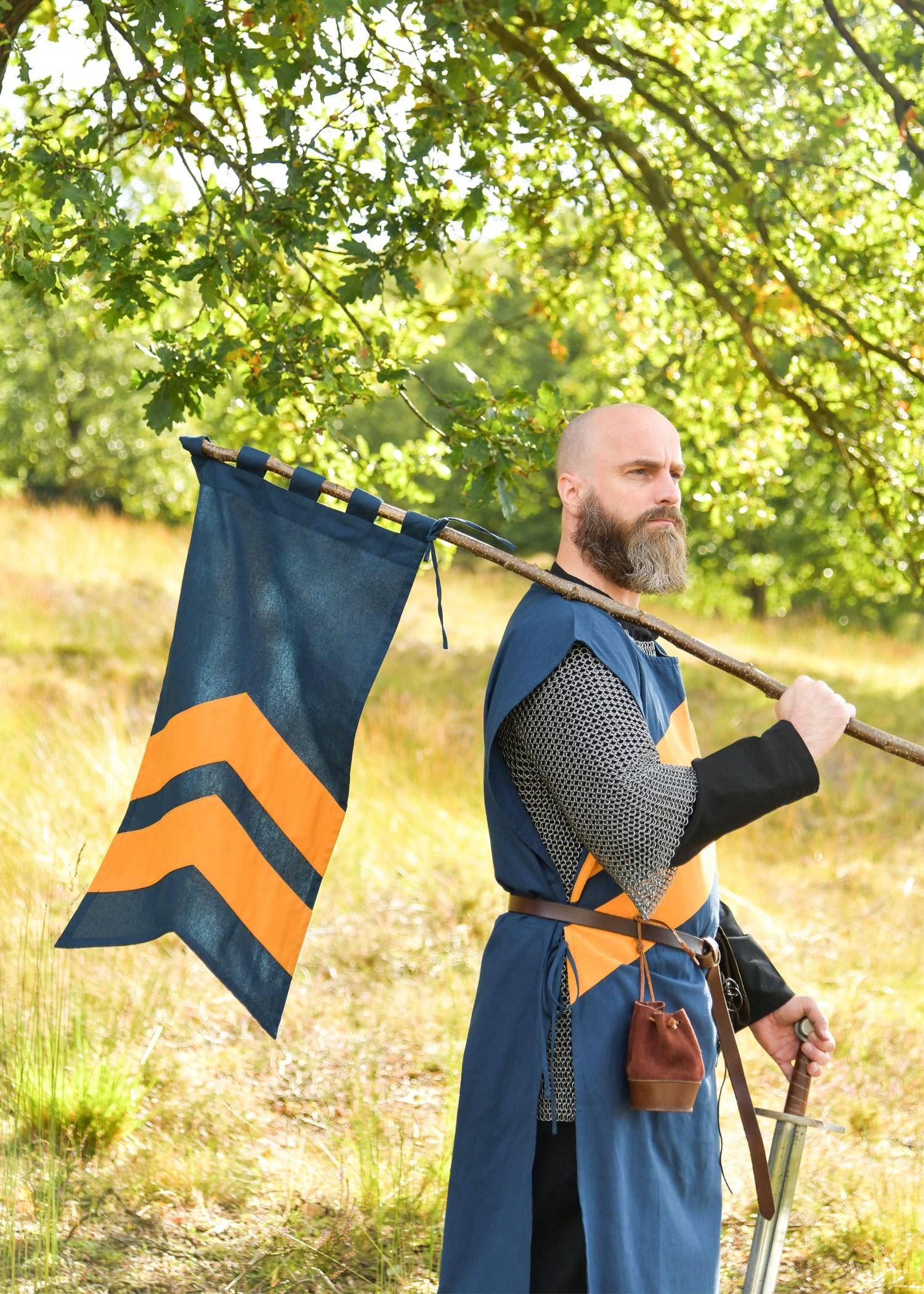 Middeleeuwse Vaandel met strepen, blauw/geel