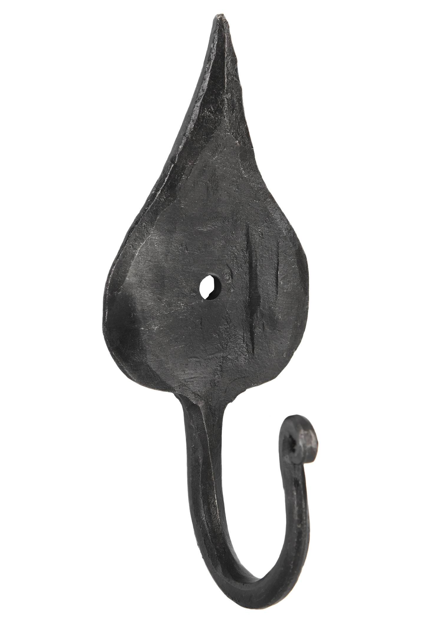 Gesmede middeleeuwse wandhaak met blad, ca. 11 cm hoog