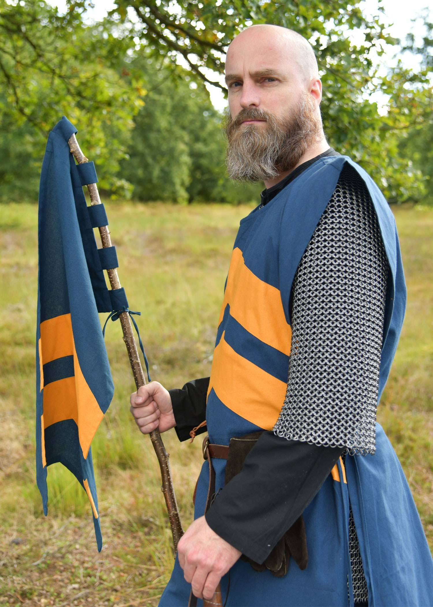 Mittelalter Wappenrock mit Streifen, blau/gelb