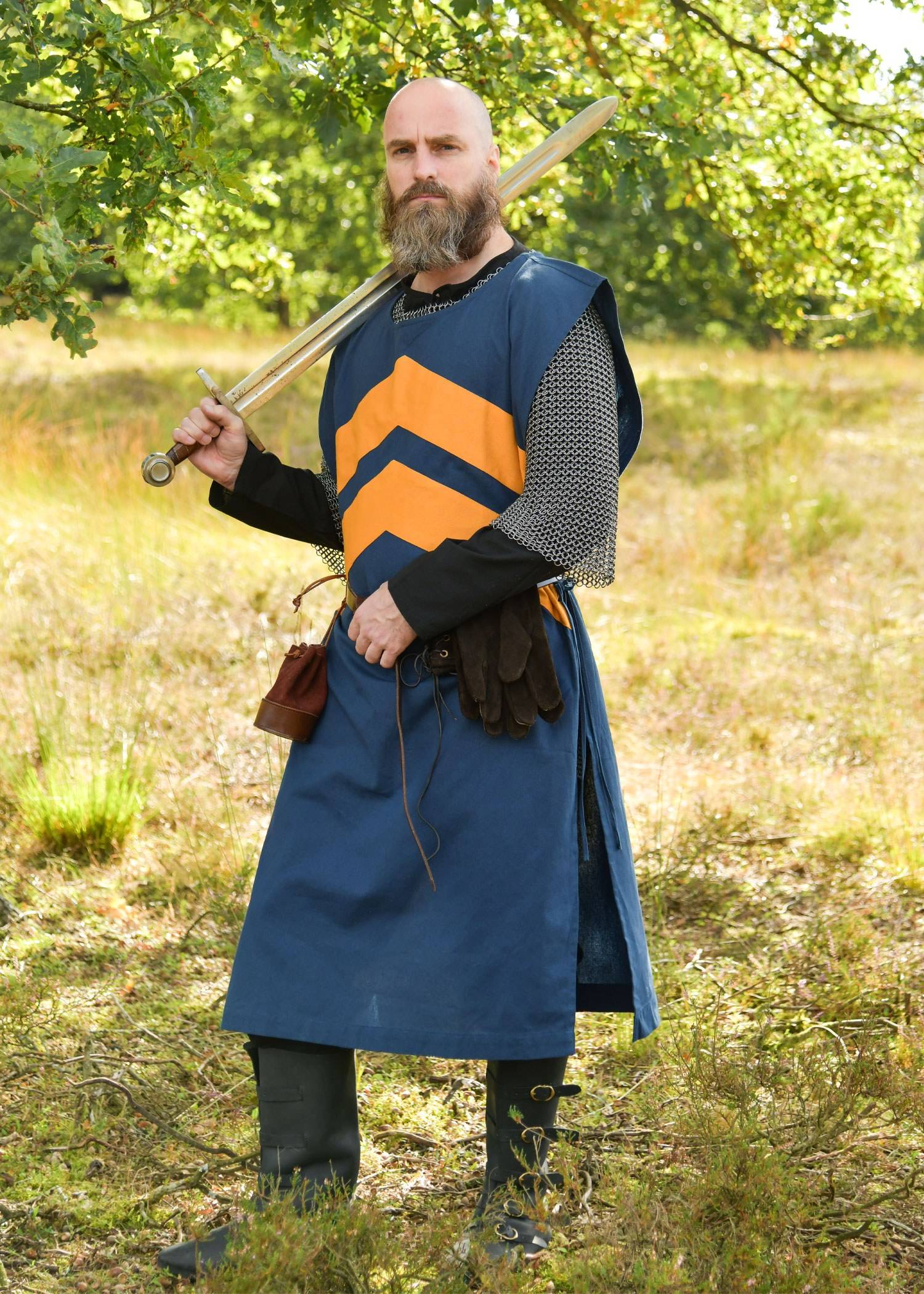 Mittelalter Wappenrock mit Streifen, blau/gelb