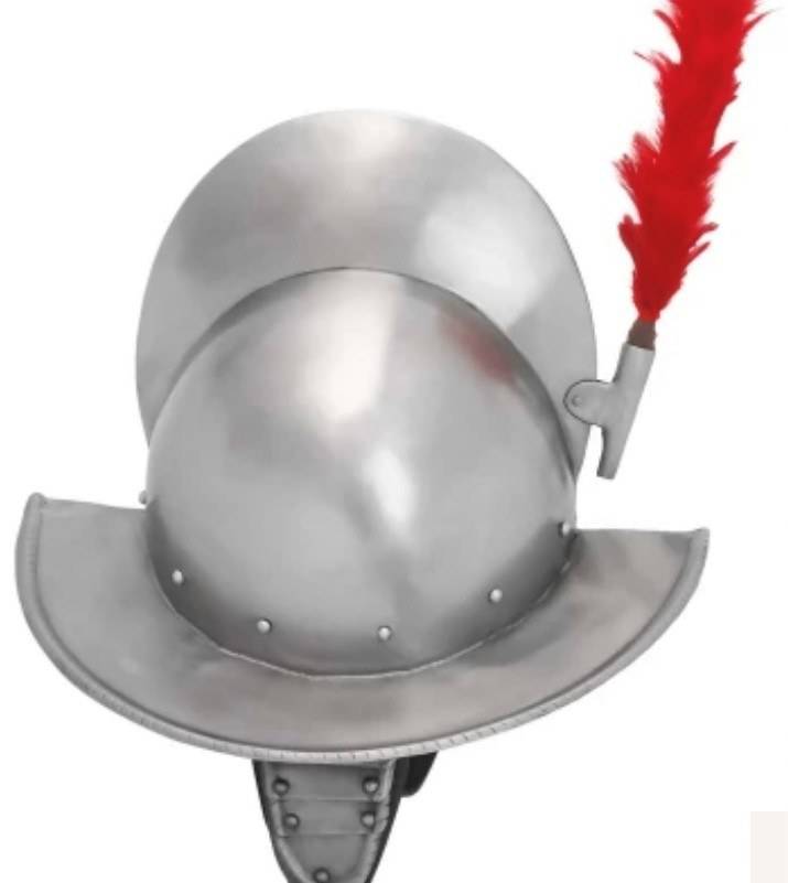 Morion helm met een rode pluim van veren