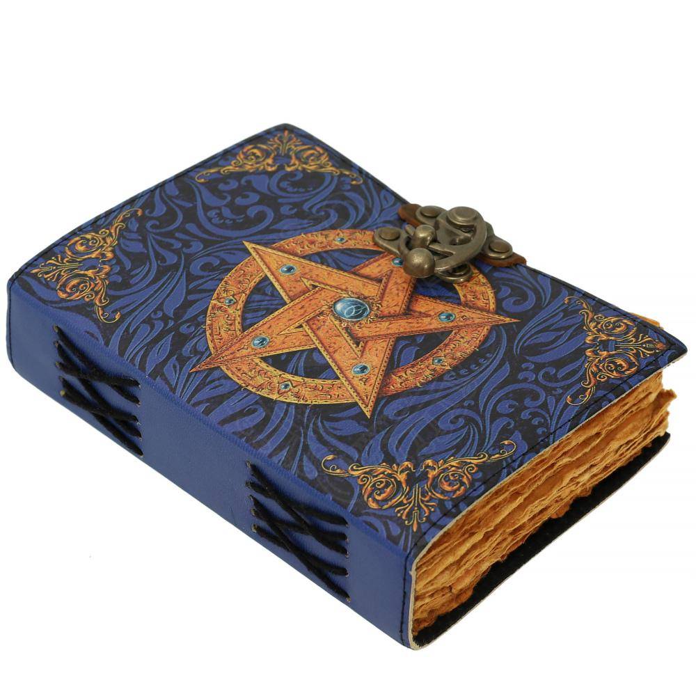 Leren notitieboek "Magisch boek met pentagram"