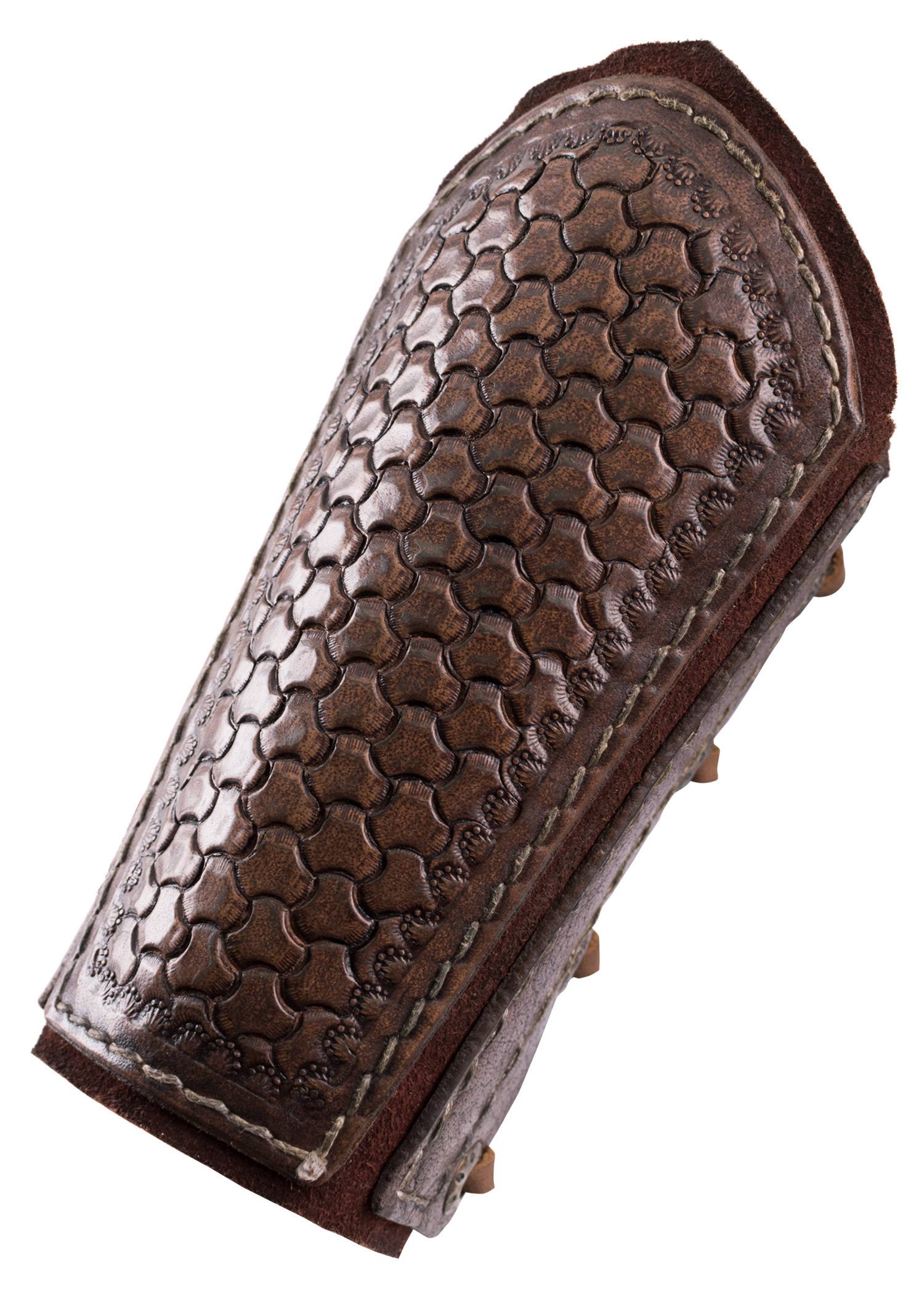 Leren Armbeschermers met reliëf en suède achterkant, set in bruin