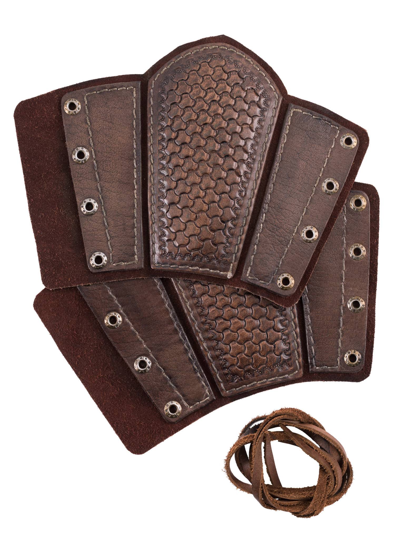 Leren Armbeschermers met reliëf en suède achterkant, set in bruin