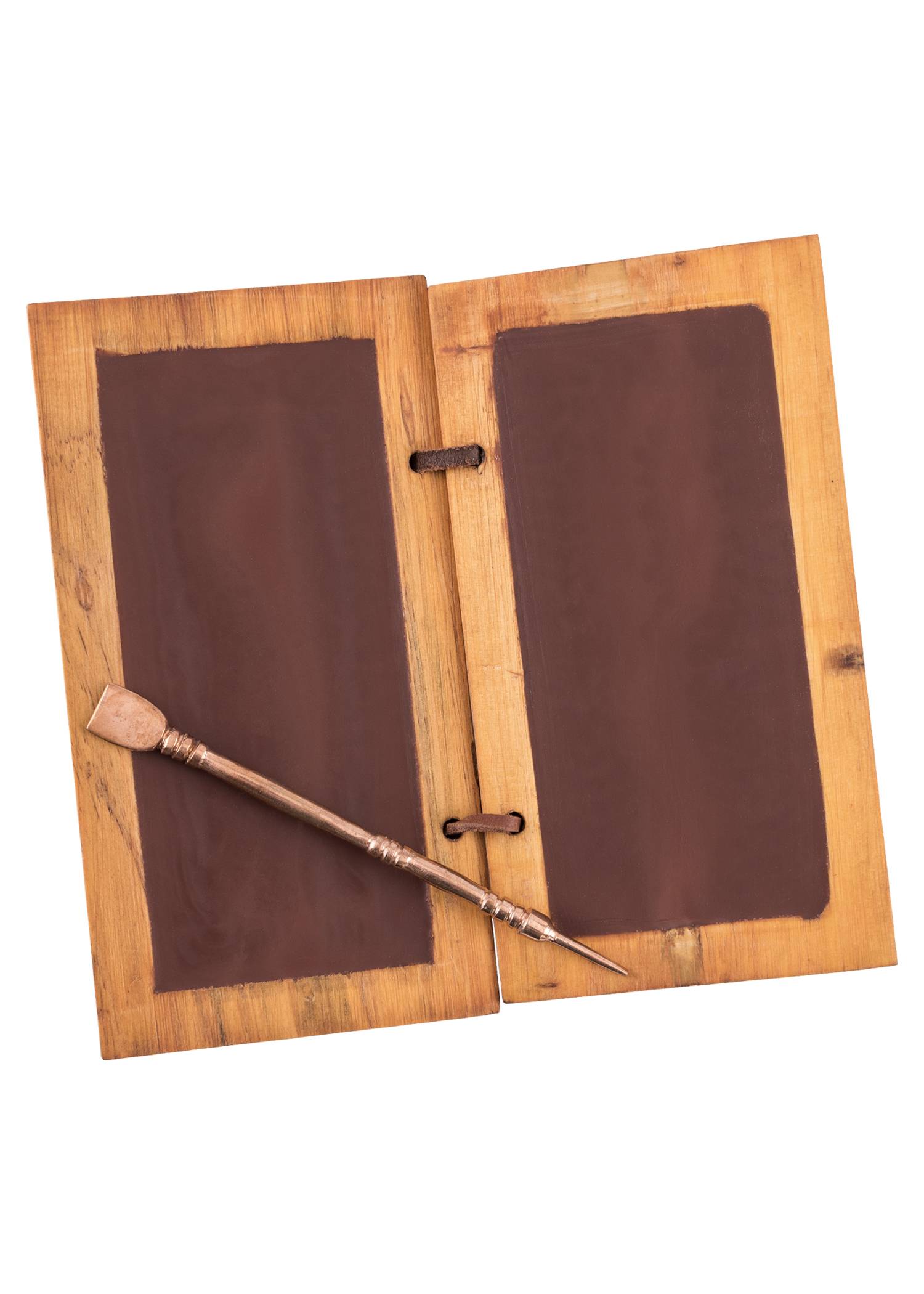 Romeinse Houten Schrijftafel/Wastablet (Diptiek) met Gedecoreerde Messing Stylus