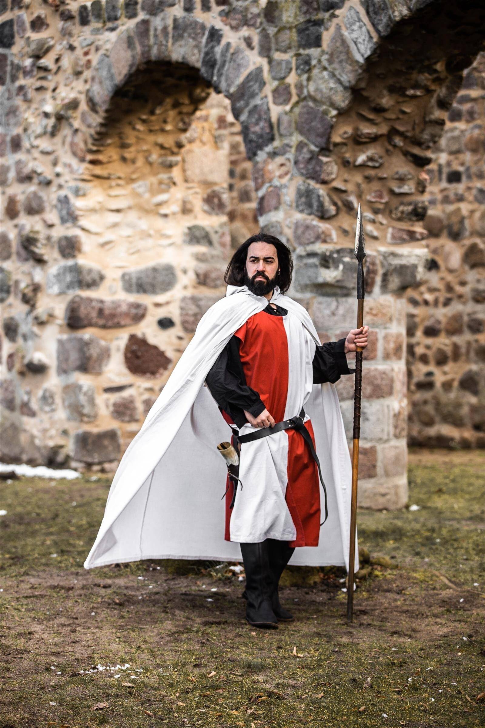 Tempeliers Cape, Katoen in Wit/Rood, 131 cm