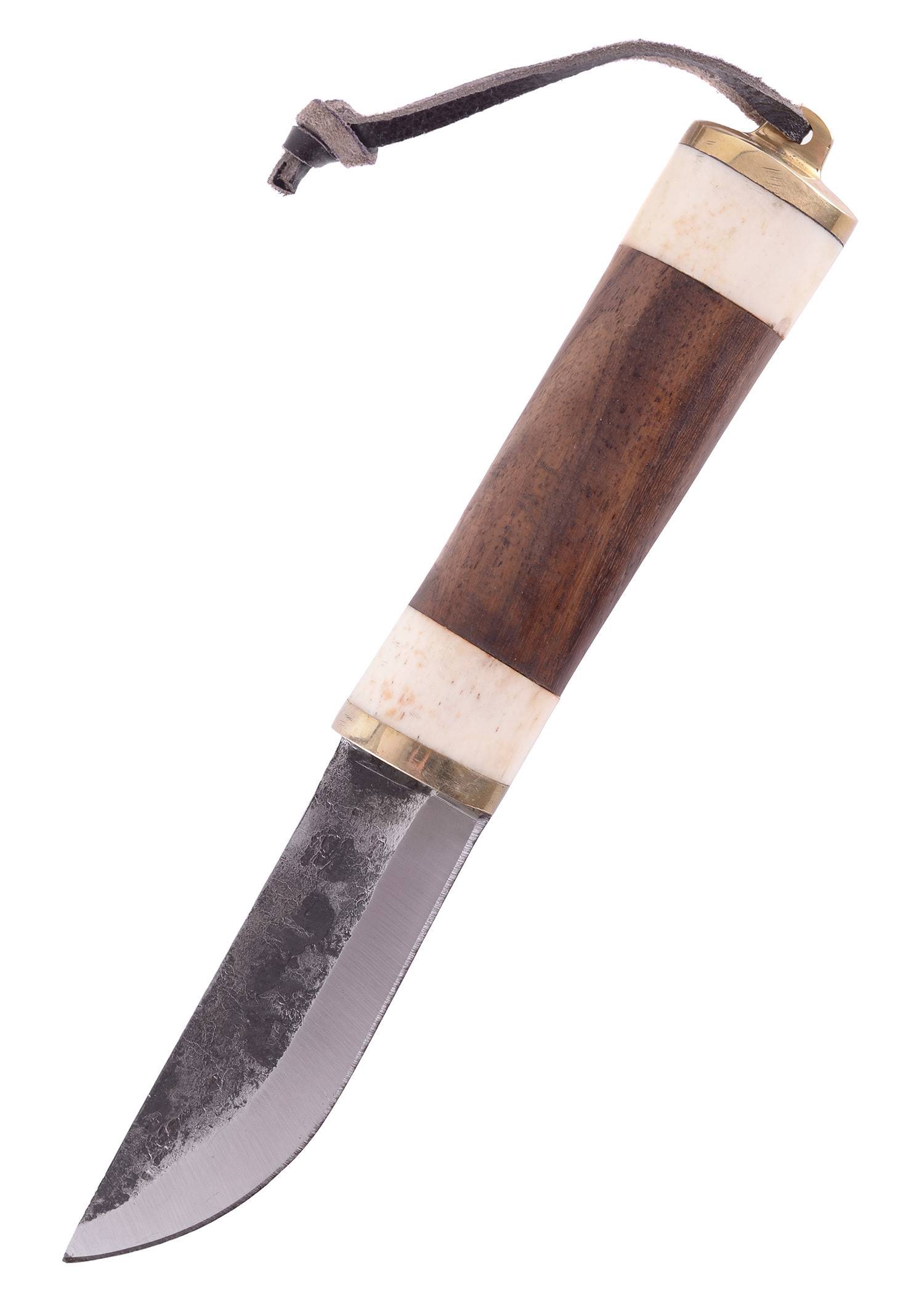 ​Gebrauchsmesser mit Knochen-/Holzgriff und Lederscheide