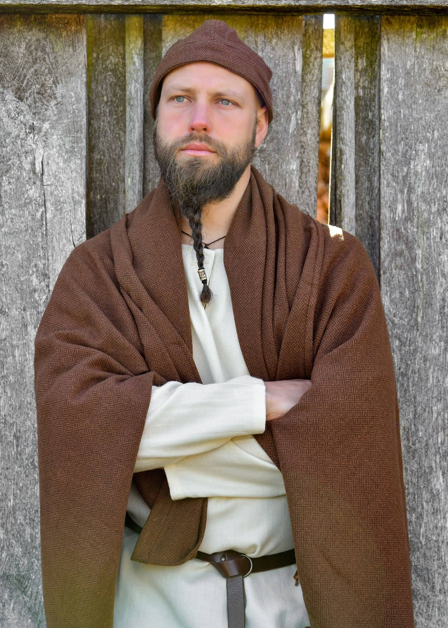 Viking Rechthoekige Mantel Björn, 100% Wol, Diamantkeperbinding, Bruin/Bruin
