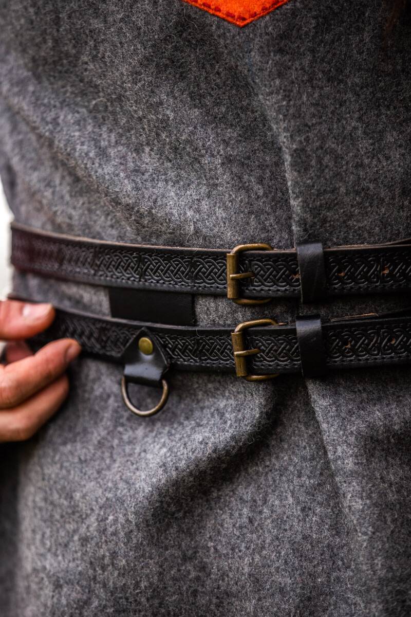 Wikinger Leder Doppelgürtel in Schwarz