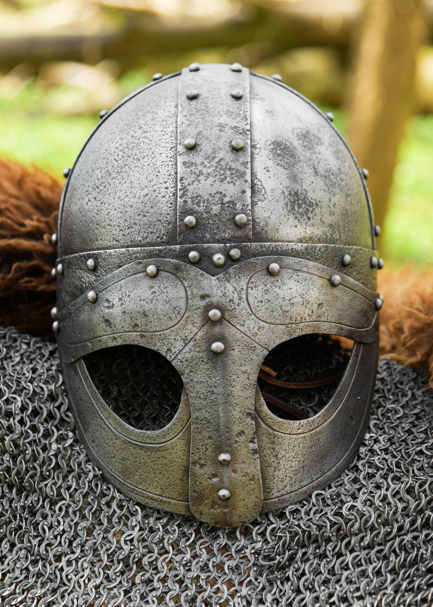 Viking Brilhelm met leren binnenwerk, antieke afwerking, 1,6 mm staal