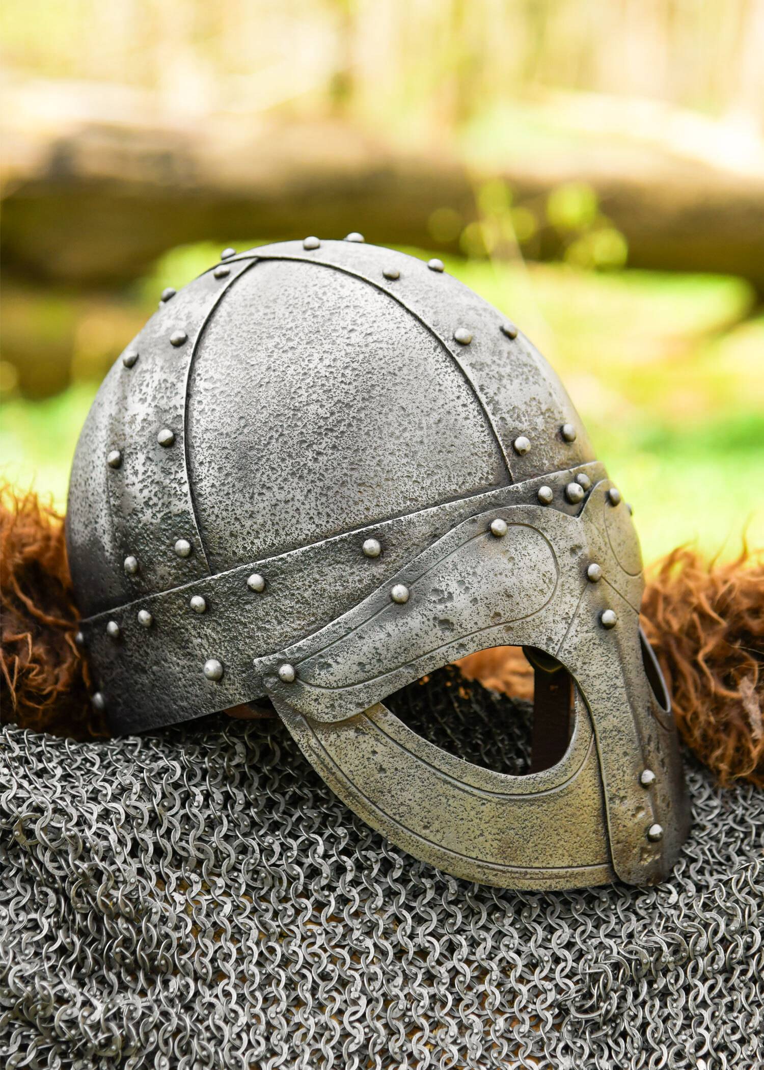 Viking Brilhelm met leren binnenwerk, antieke afwerking, 1,6 mm staal