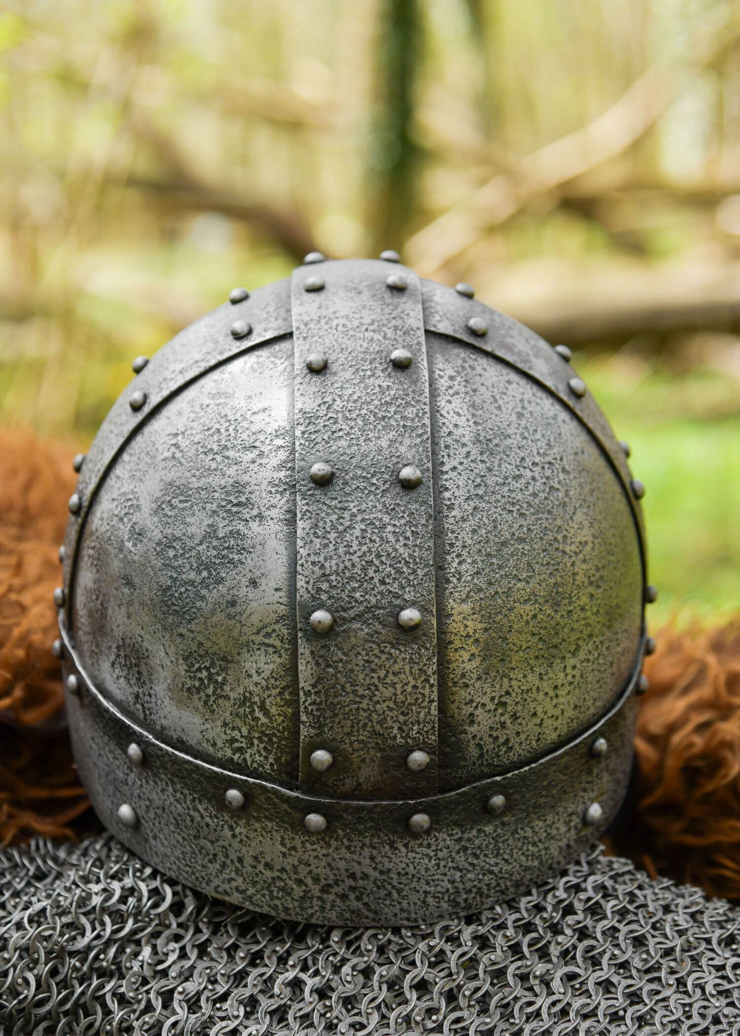 Viking Brilhelm met leren binnenwerk, antieke afwerking, 1,6 mm staal