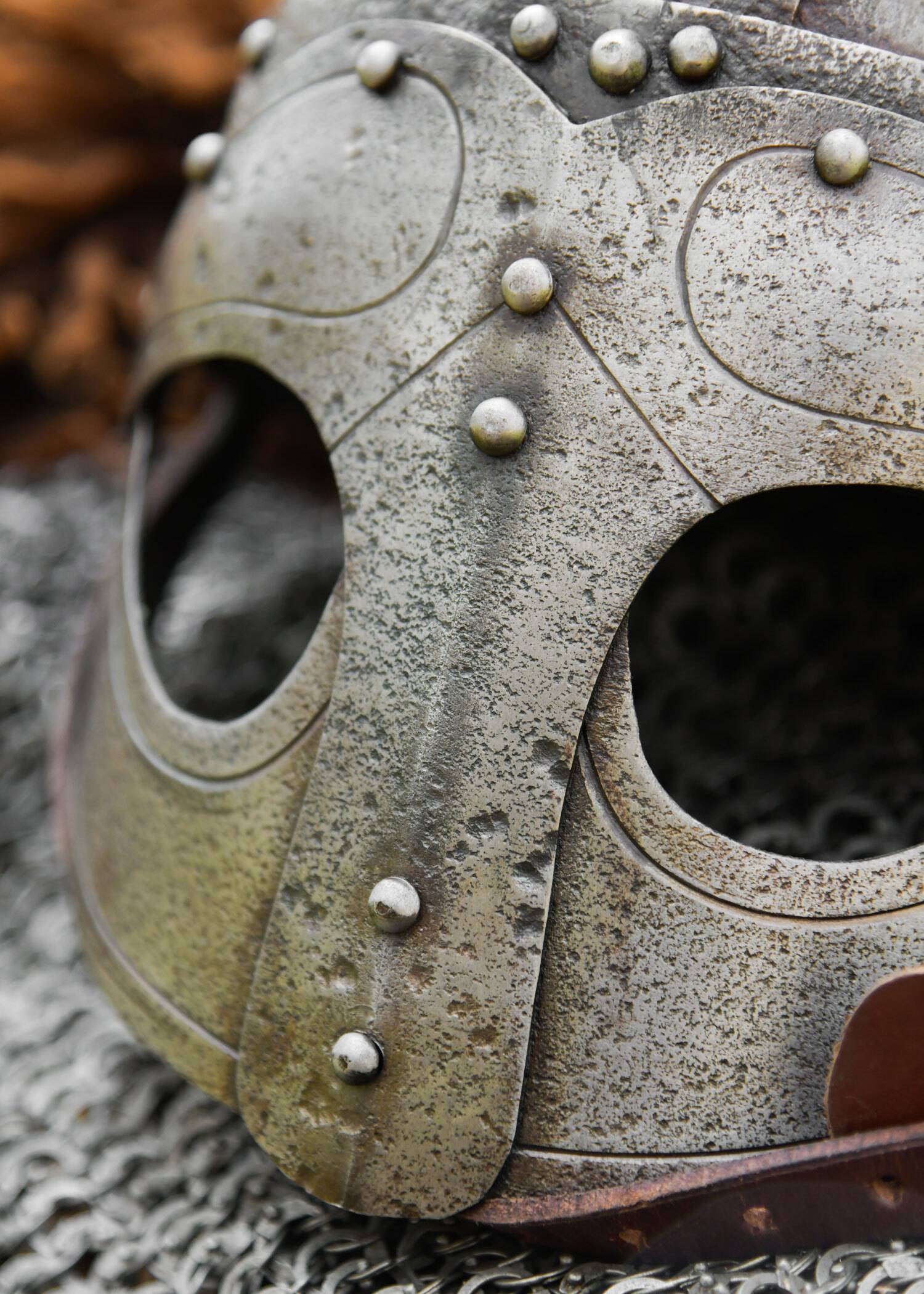 Viking Brilhelm met leren binnenwerk, antieke afwerking, 1,6 mm staal