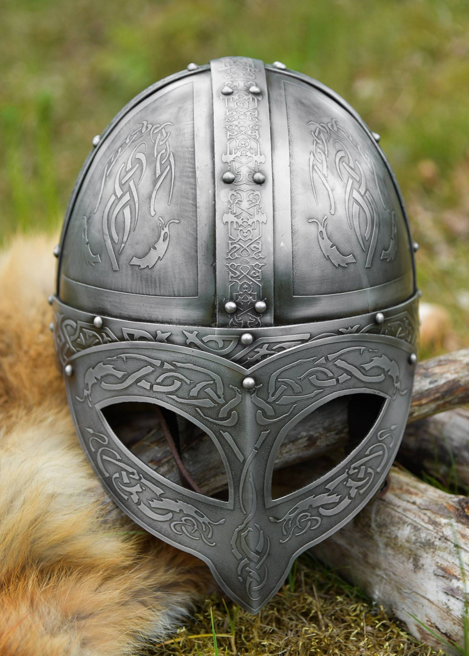 Wikinger Brillenhelm mit Lederinlay, 10. Jahrhundert, 1,6 mm Stahl