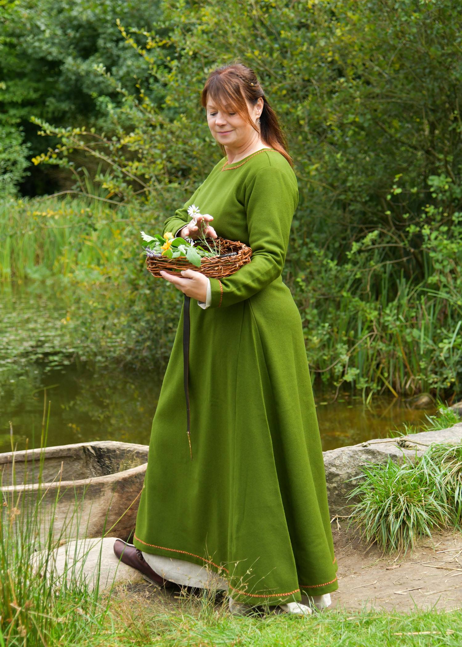 Viking Jurk Aslaug, 100% wollen jurk in groen