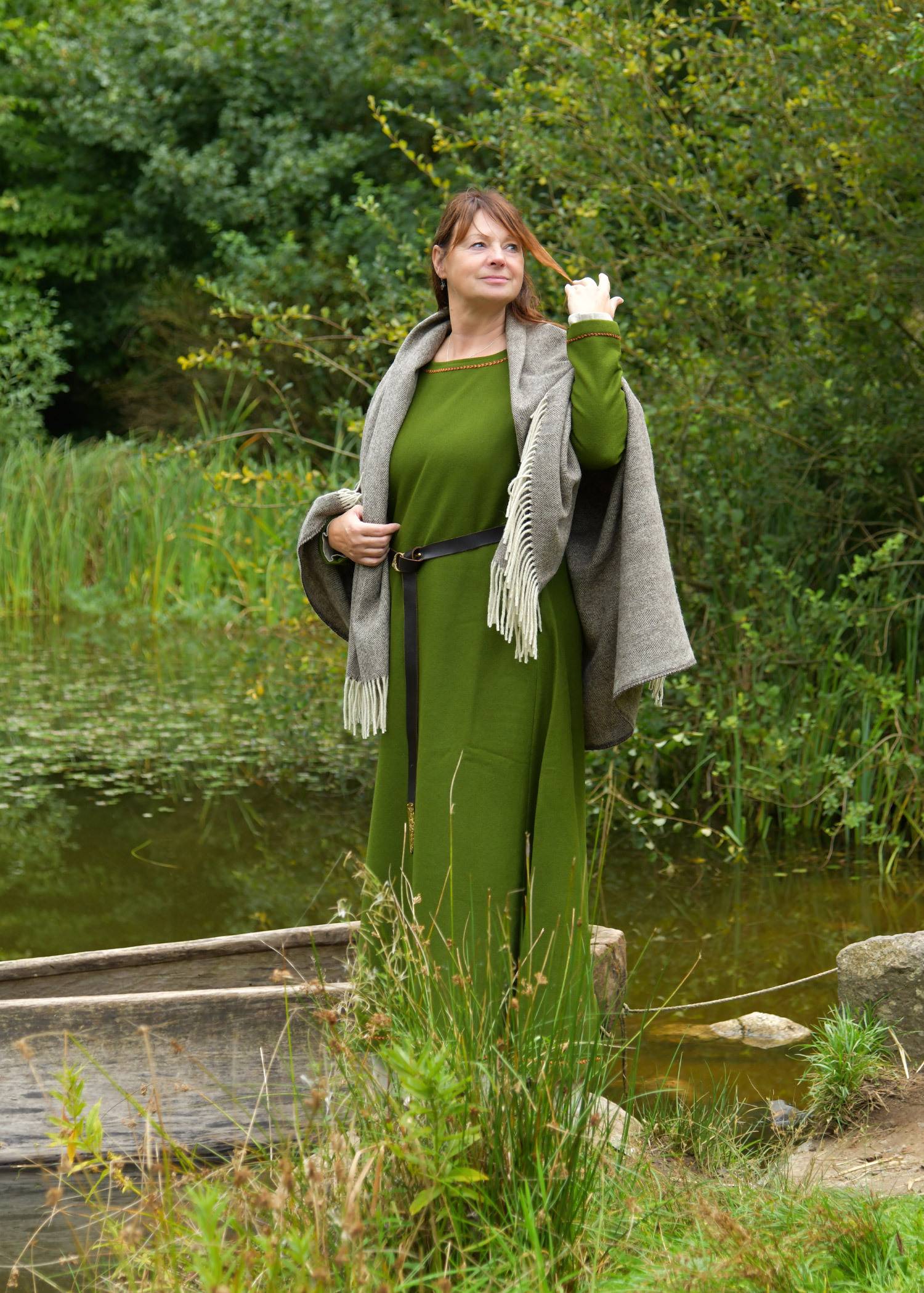 Viking Jurk Aslaug, 100% wollen jurk in groen