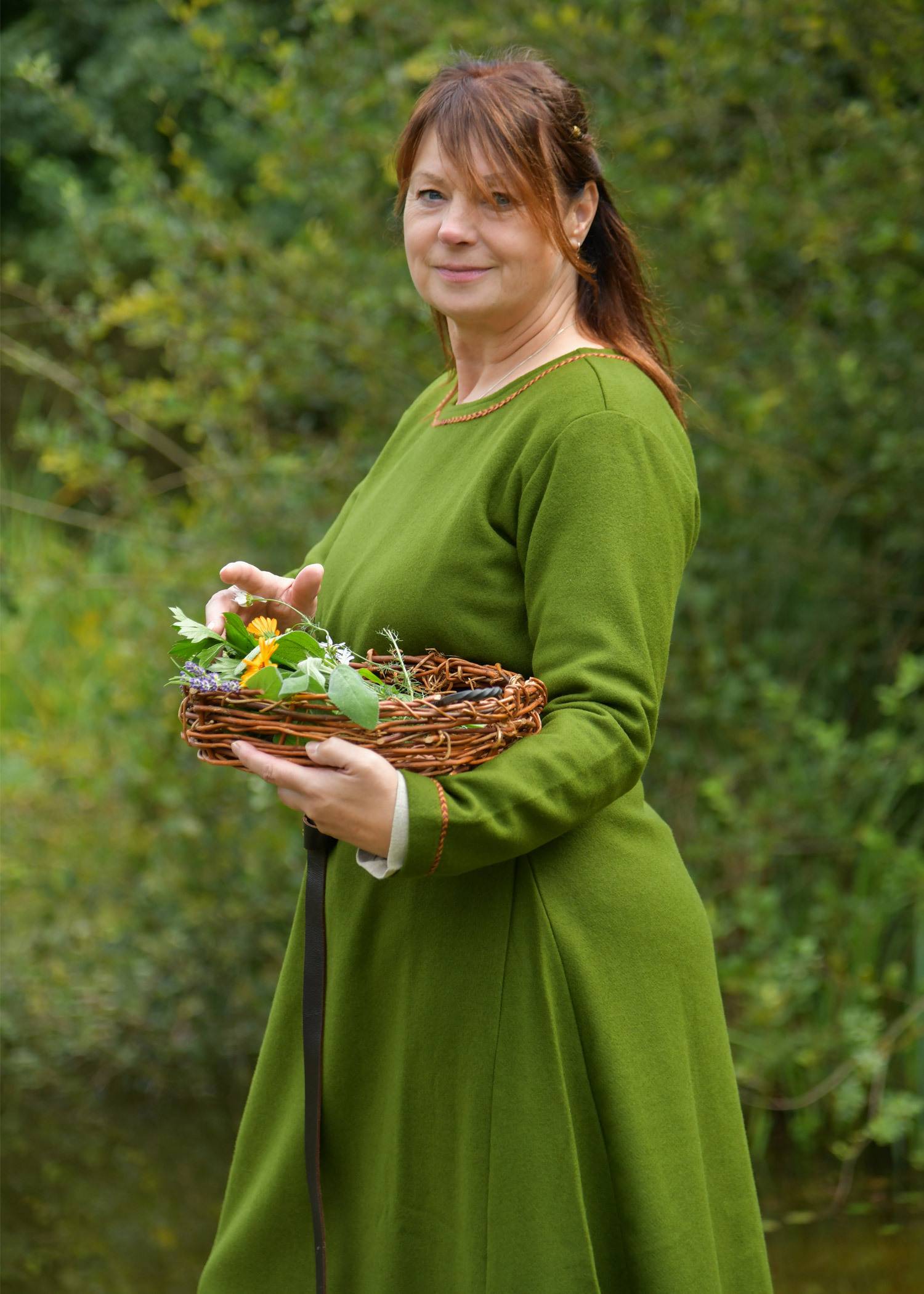 Viking Jurk Aslaug, 100% wollen jurk in groen