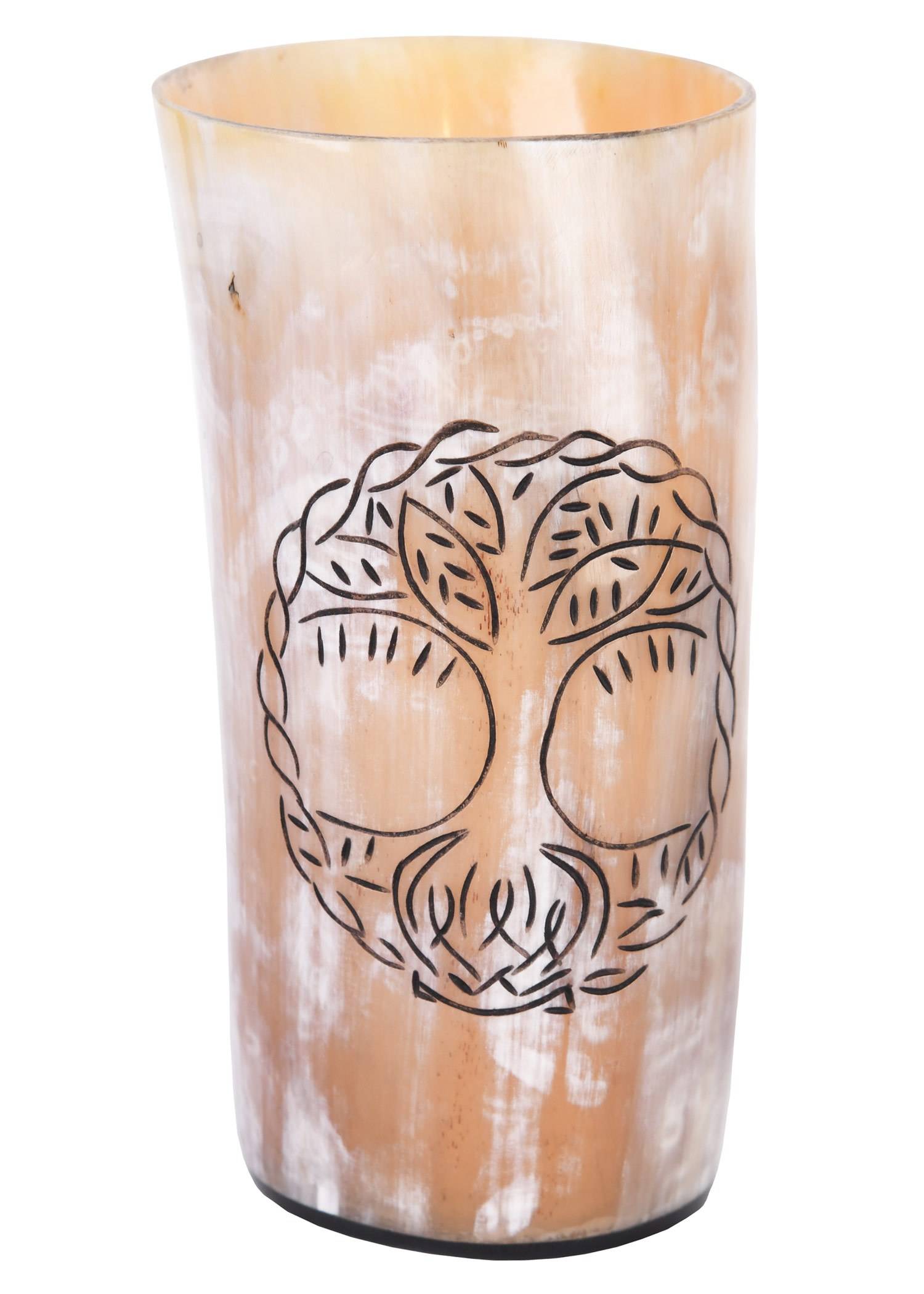 Viking Yggdrasil drinkbeker van echt hoorn, zonder handvat