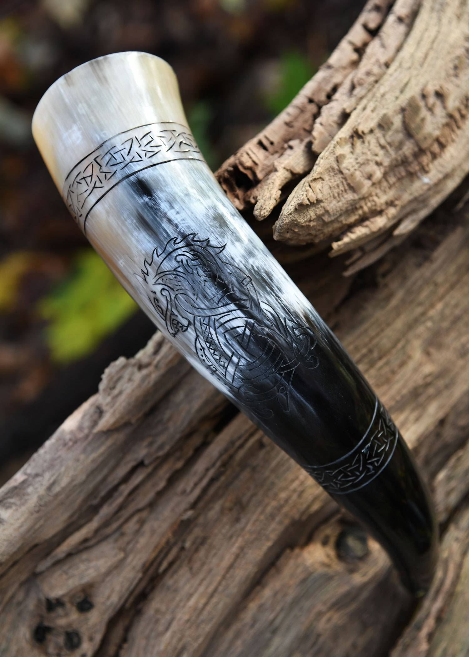 ​Wikinger Trinkhorn mit Ständer, Fenrir, der Nordische Wolf