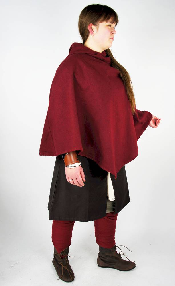​Wikinger Gugel in Rot mit grossen Kragen