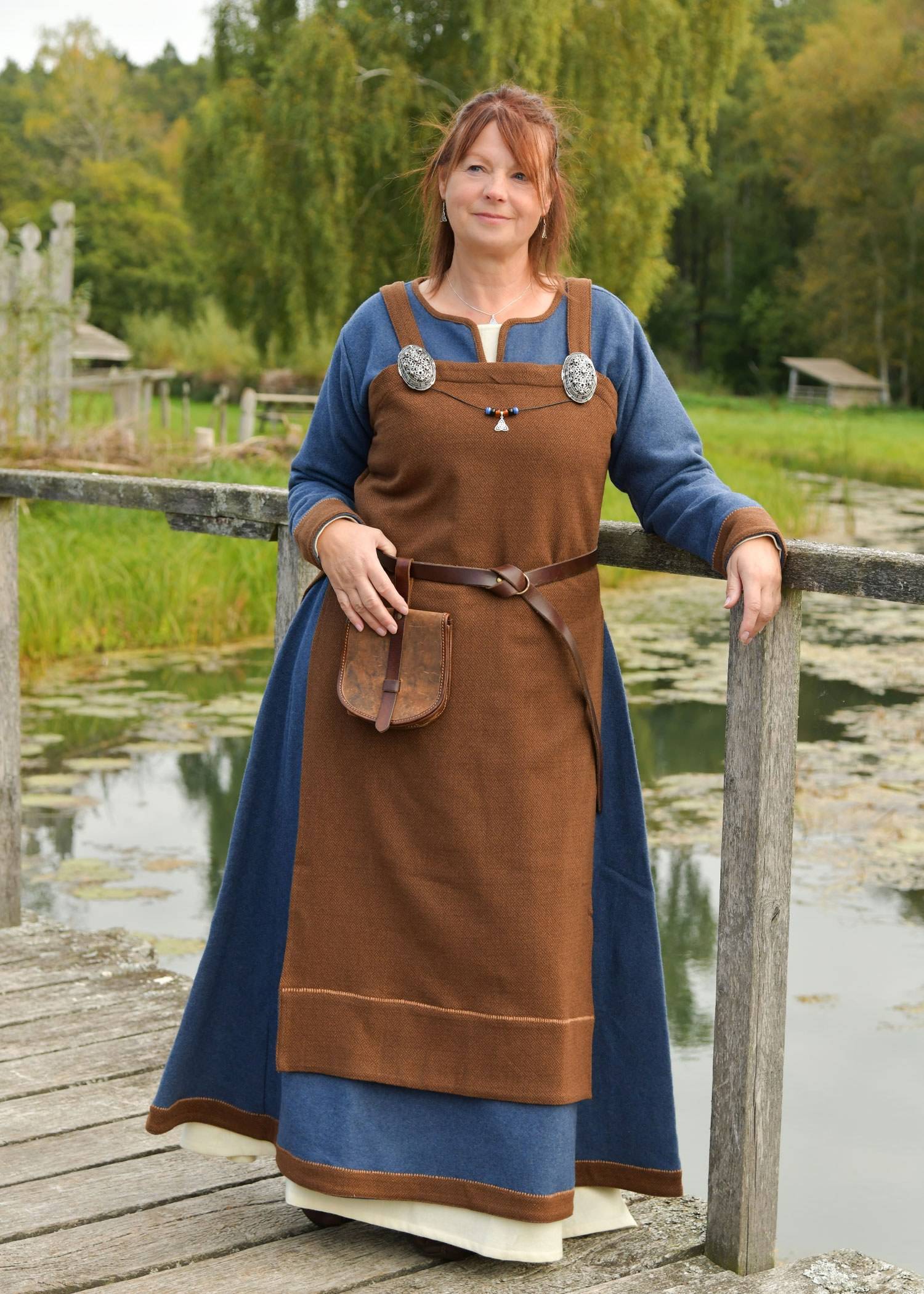 Viking Schort Lagertha van 100% Wol, ruitvormige keperbinding, bruin/bruin – authentieke middeleeuwse jurk