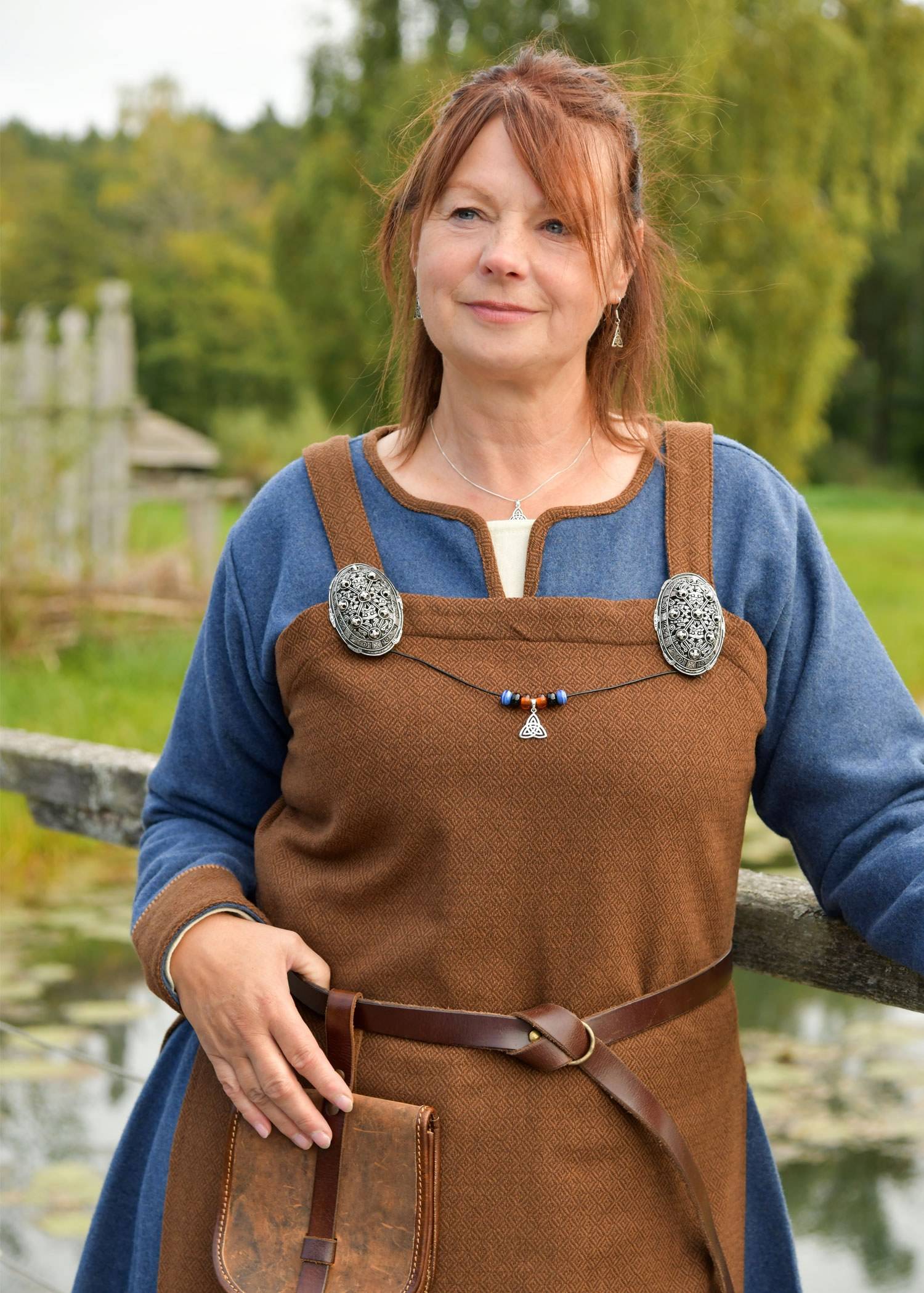 Viking Schort Lagertha van 100% Wol, ruitvormige keperbinding, bruin/bruin – authentieke middeleeuwse jurk