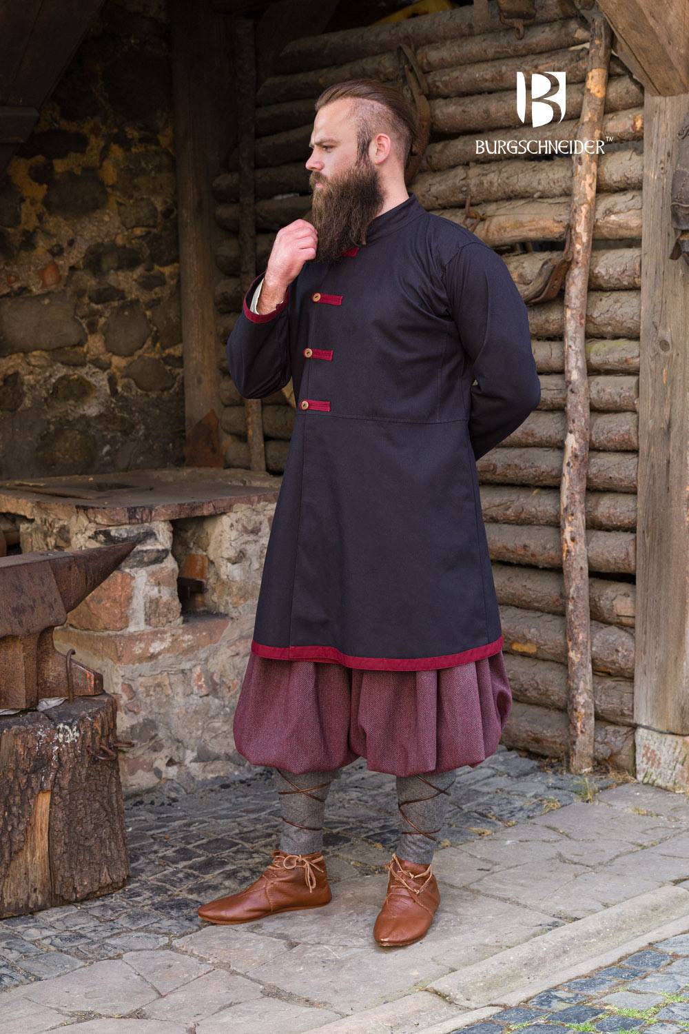 Rus Viking Kaftan/Mantel Jakub in zwart/Bordeaux